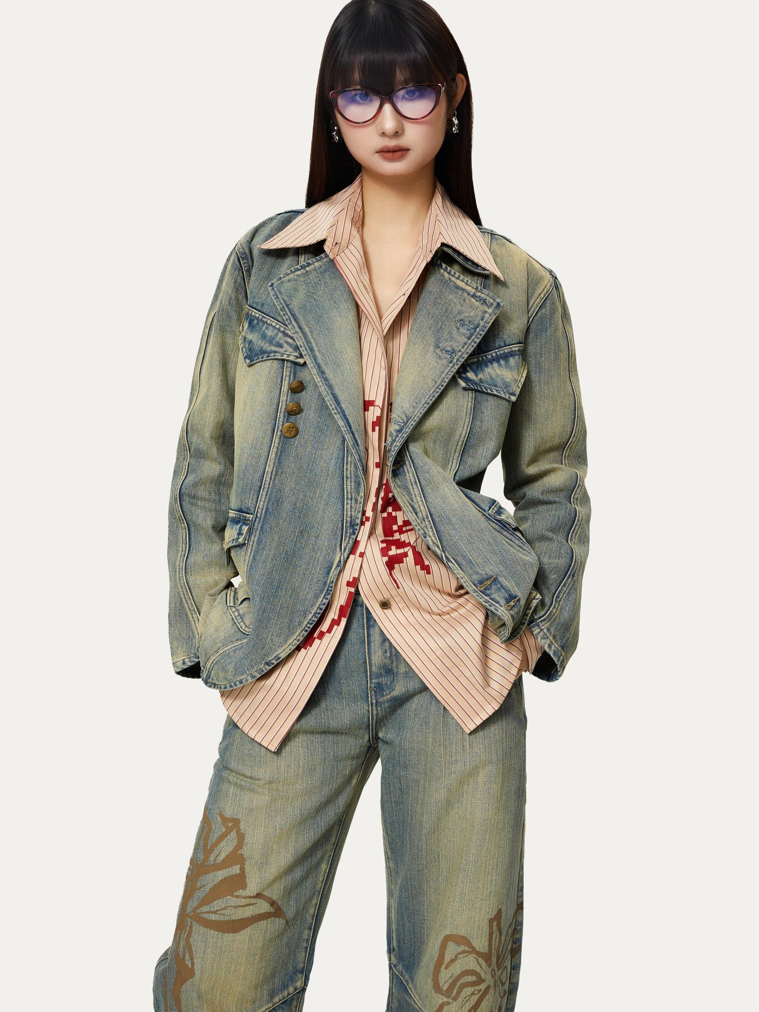 YOSHUYUKI Yoshuyuki Deconstructed Denim Sport Top Blue Green