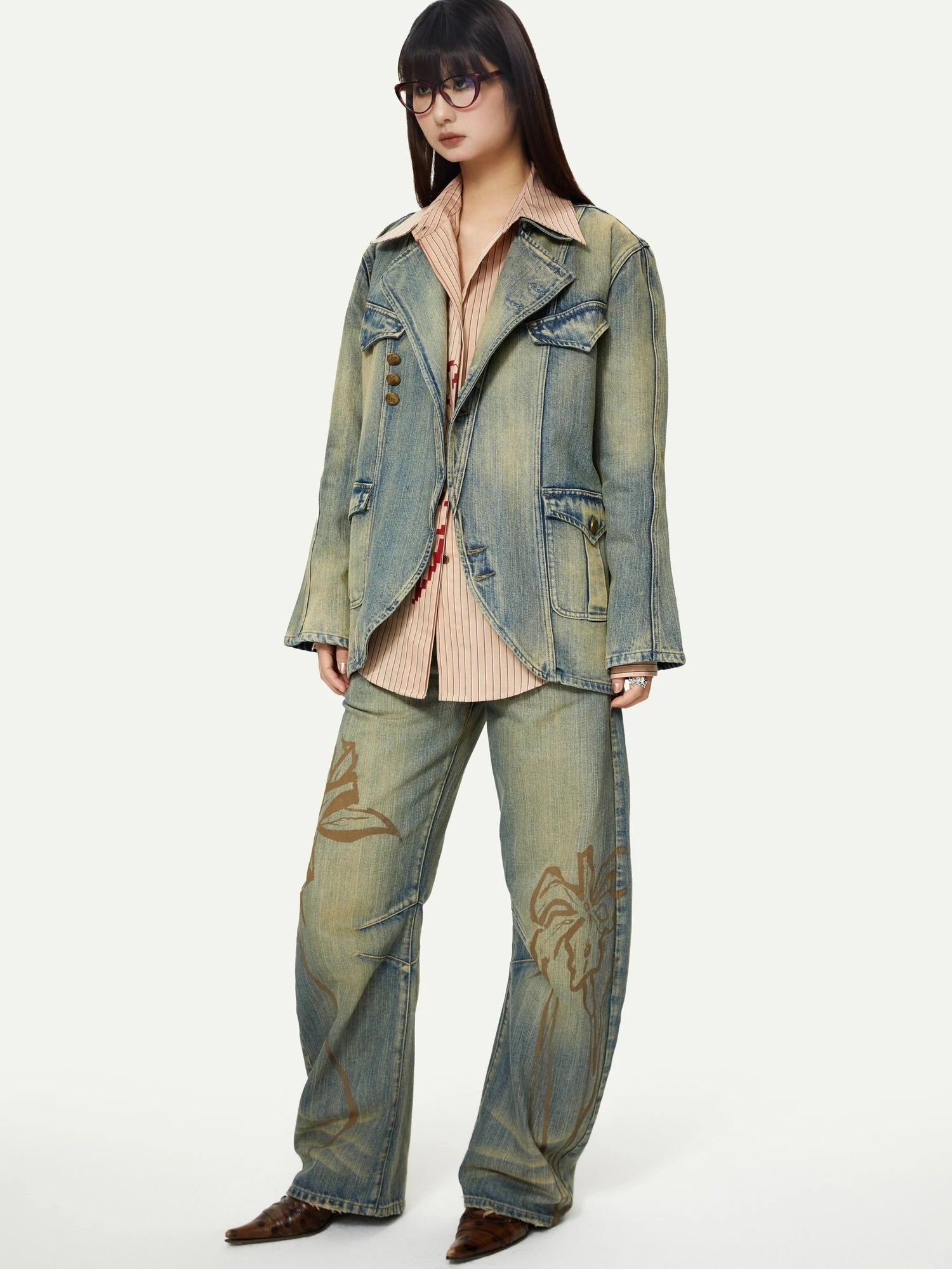 Deconstructed Denim Sport Top Blue Green