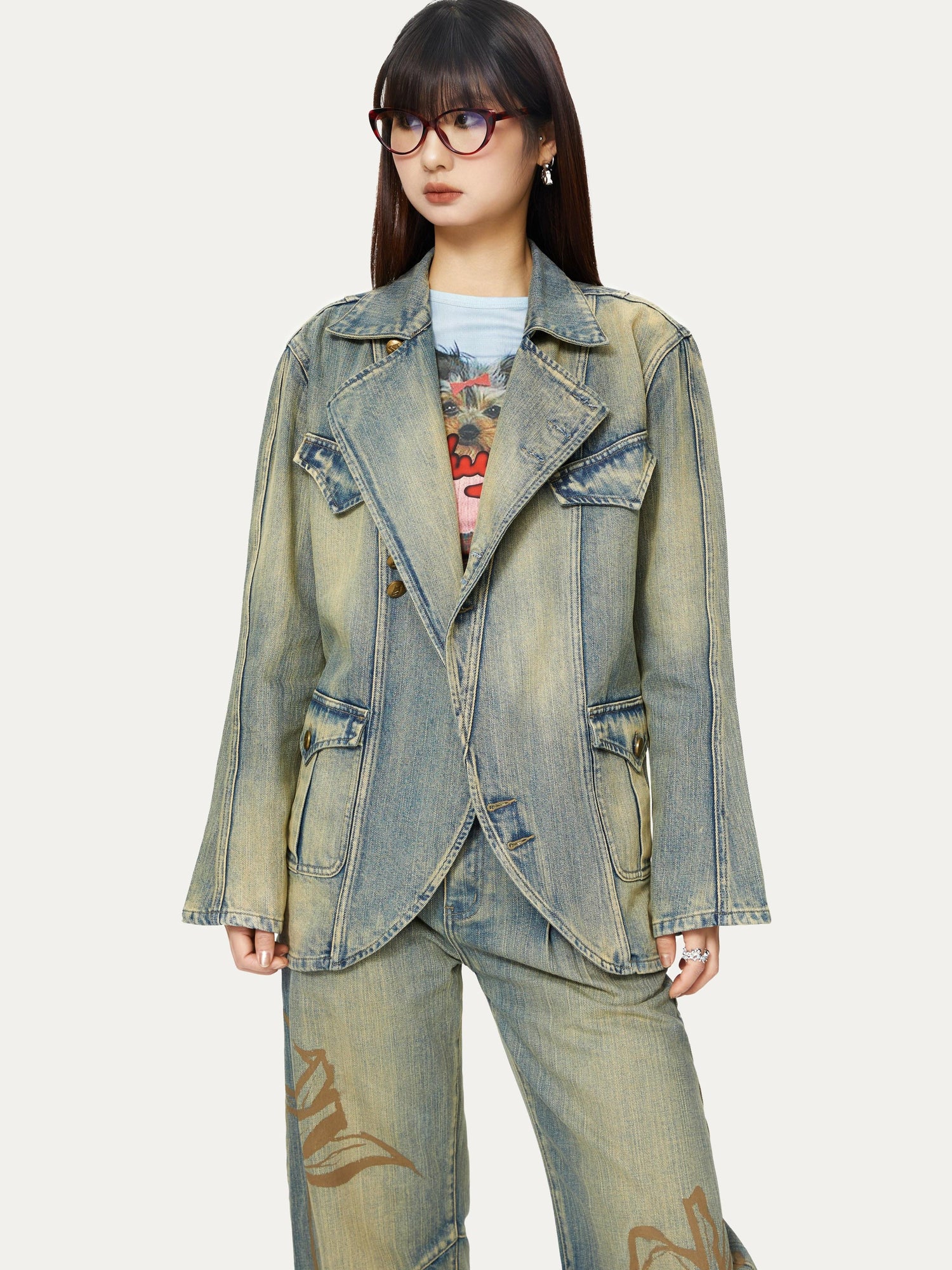 YOSHUYUKI Yoshuyuki Deconstructed Denim Sport Top Blue Green