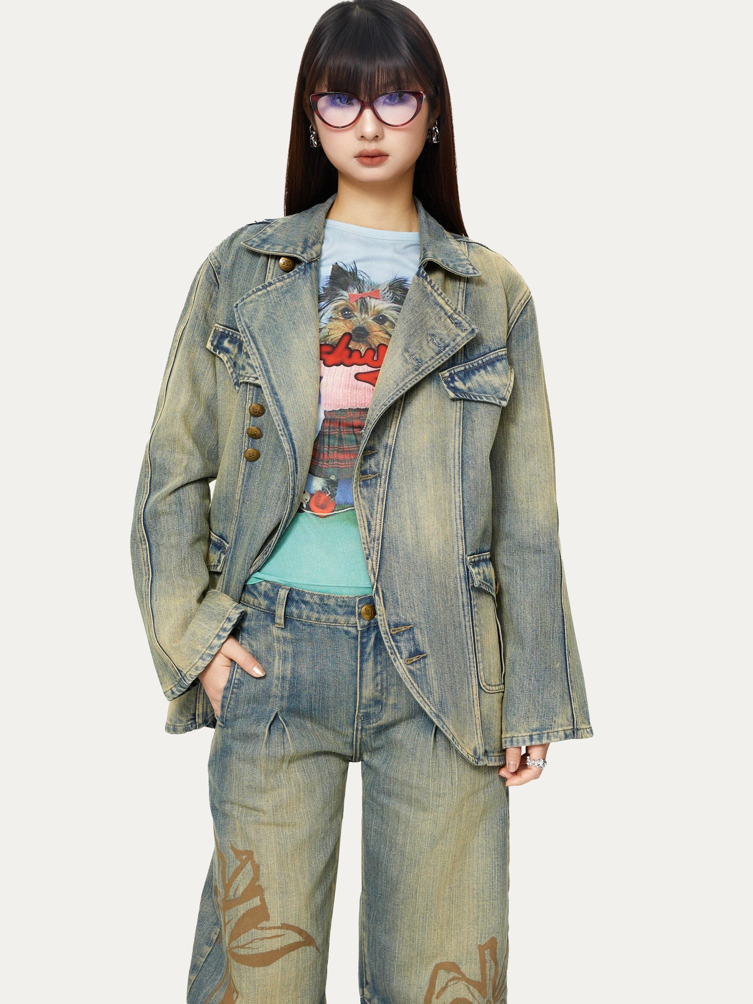 YOSHUYUKI Yoshuyuki Deconstructed Denim Sport Top Blue Green