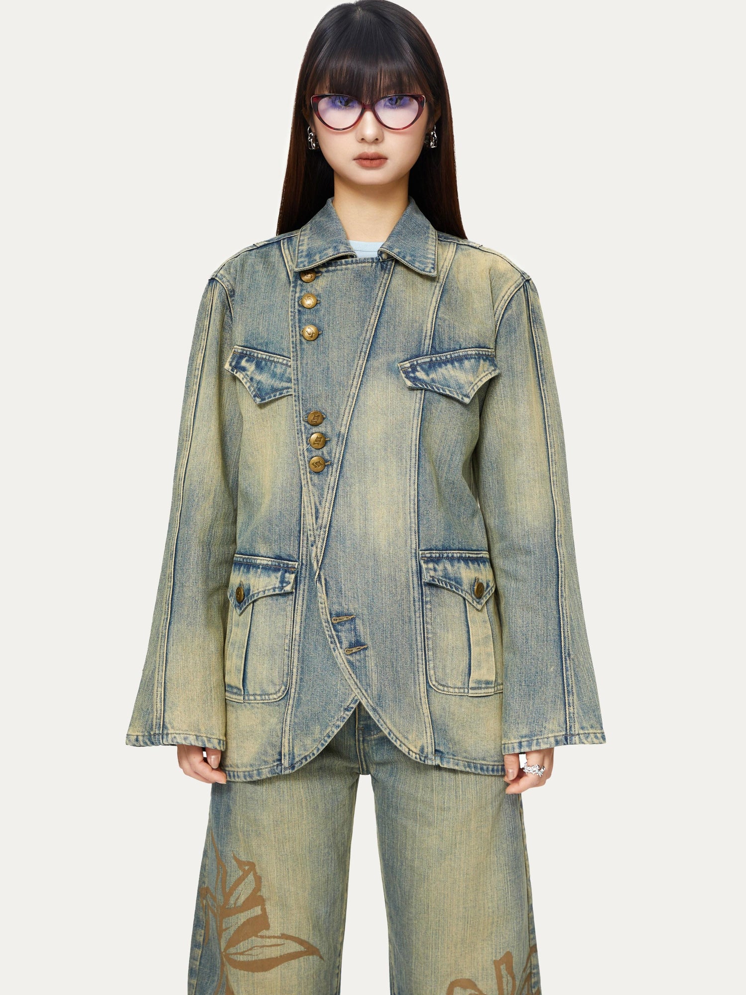 YOSHUYUKI Yoshuyuki Deconstructed Denim Sport Top Blue Green
