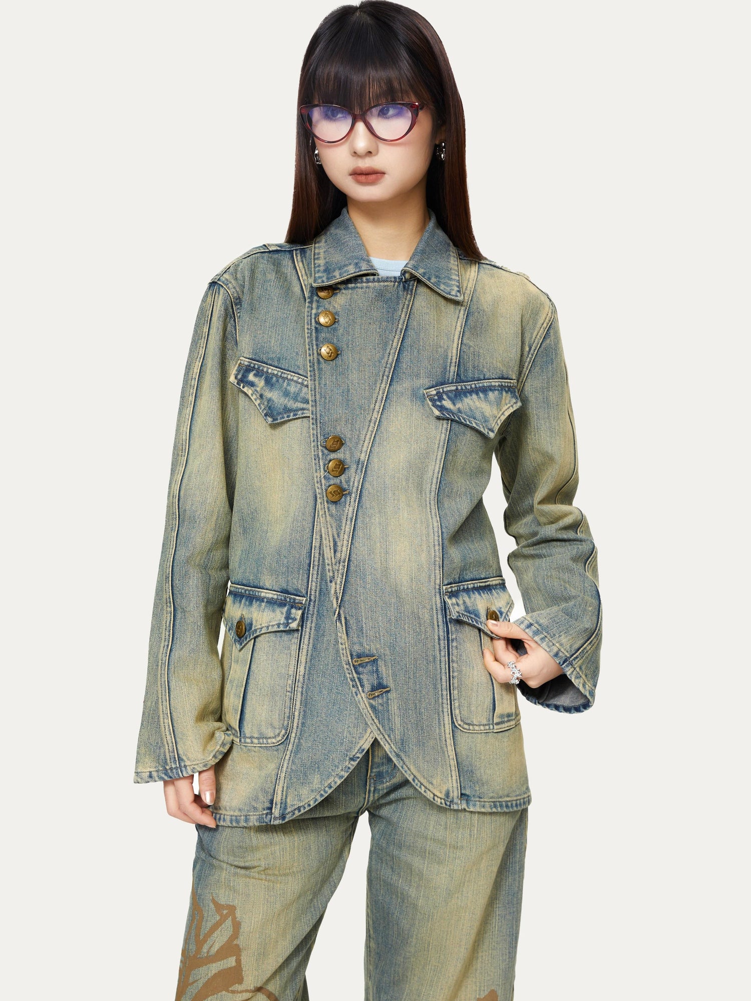 YOSHUYUKI Yoshuyuki Deconstructed Denim Sport Top Blue Green