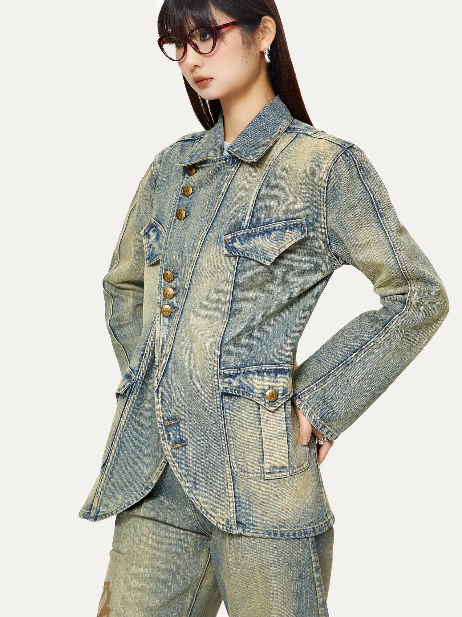 YOSHUYUKI Yoshuyuki Deconstructed Denim Sport Top Blue Green