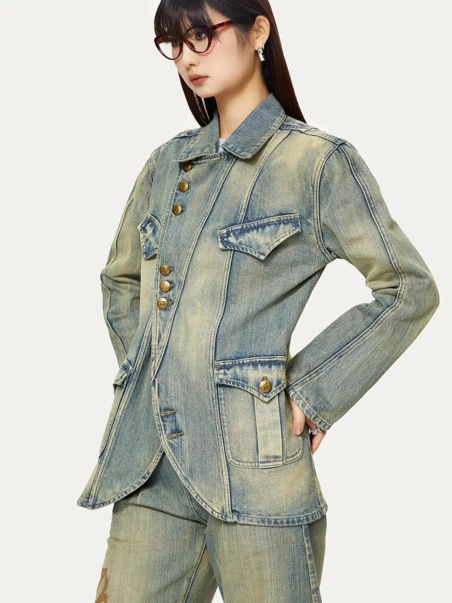Deconstructed Denim Sport Top Blue Green