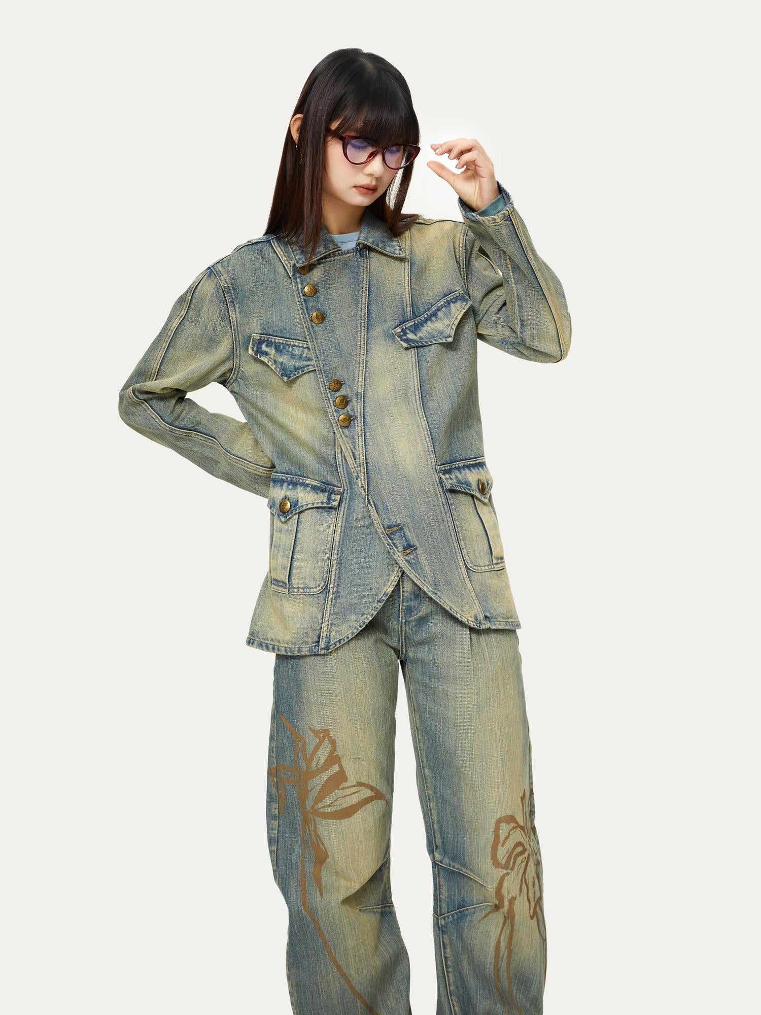 YOSHUYUKI Yoshuyuki Deconstructed Denim Sport Top Blue Green