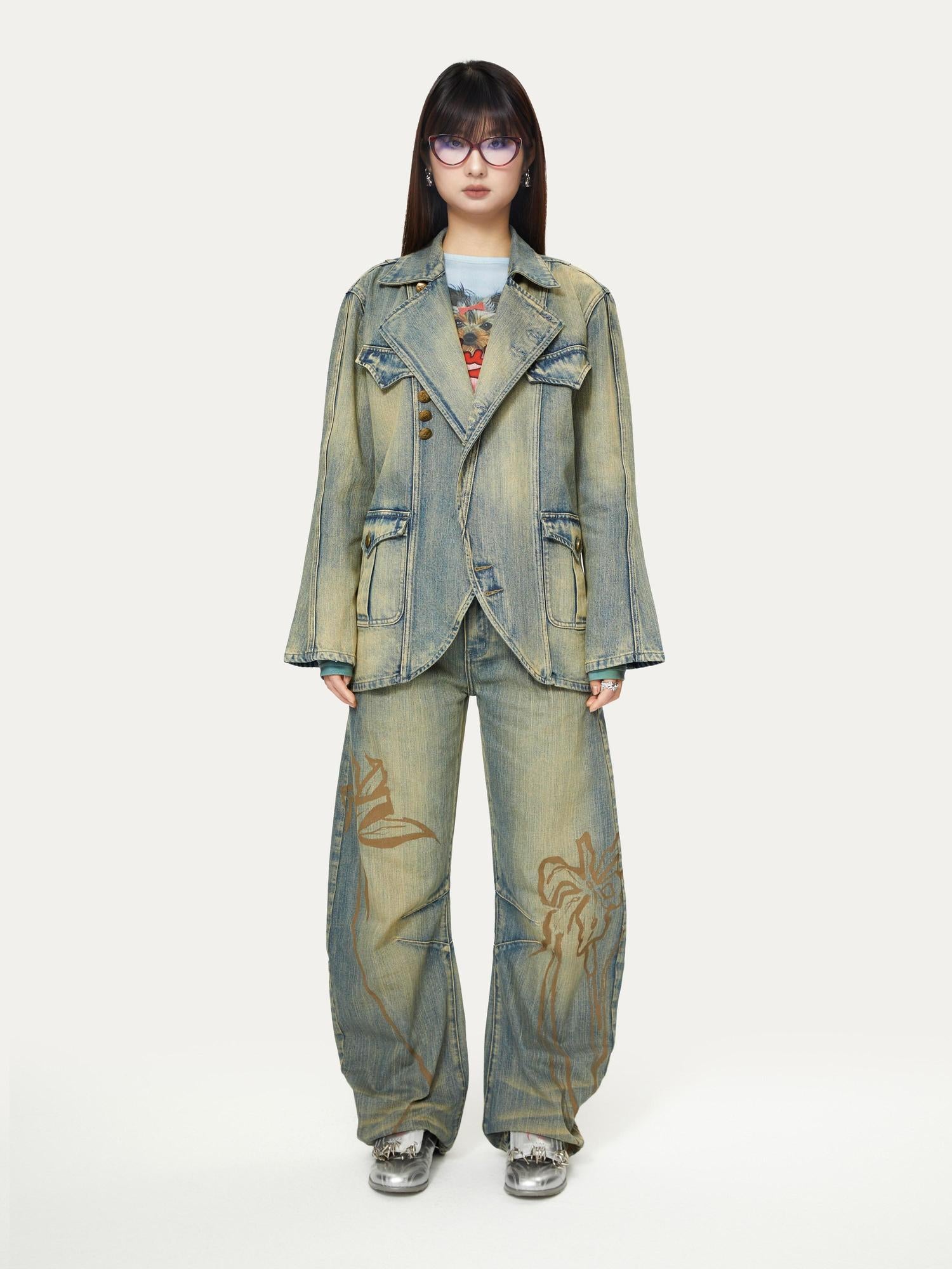 YOSHUYUKI Yoshuyuki Deconstructed Denim Sport Top Blue Green