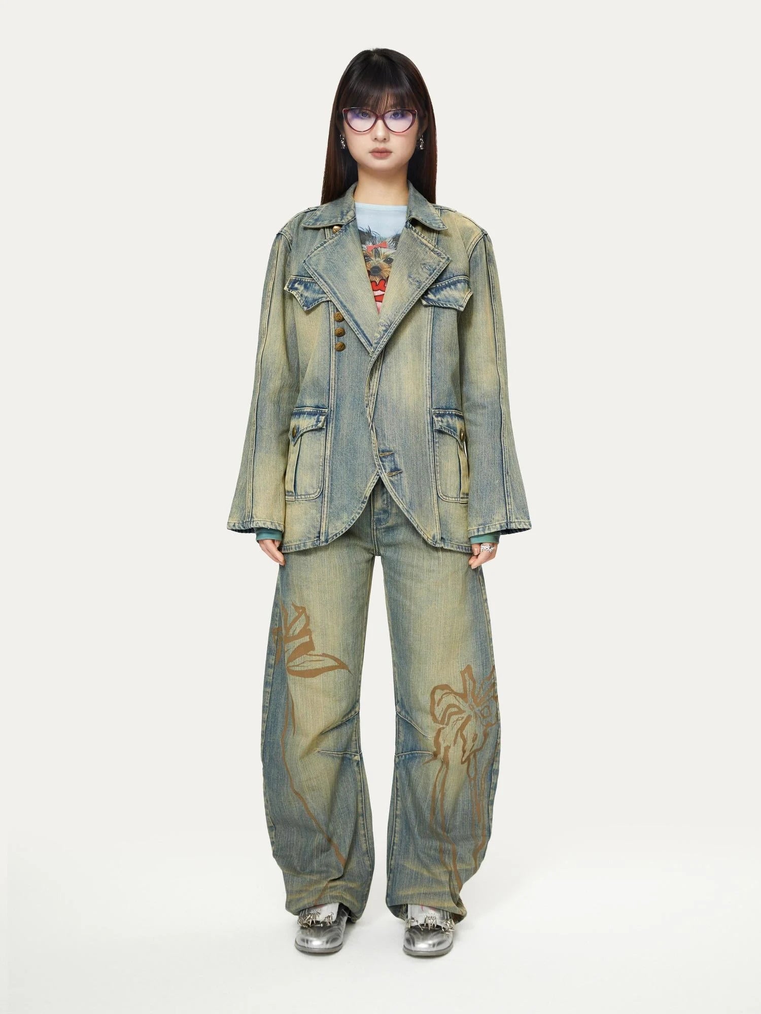 Deconstructed Denim Sport Top Blue Green