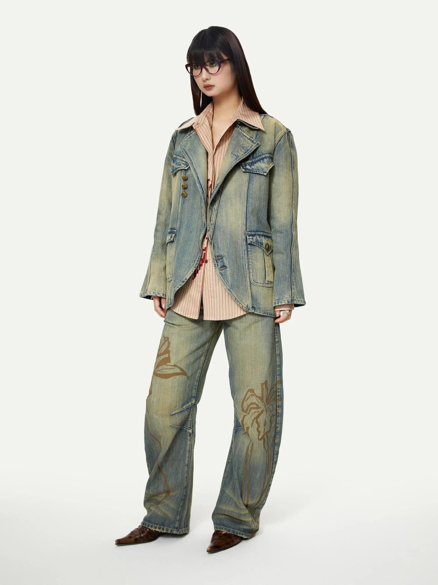 Deconstructed Denim Sport Top Blue Green