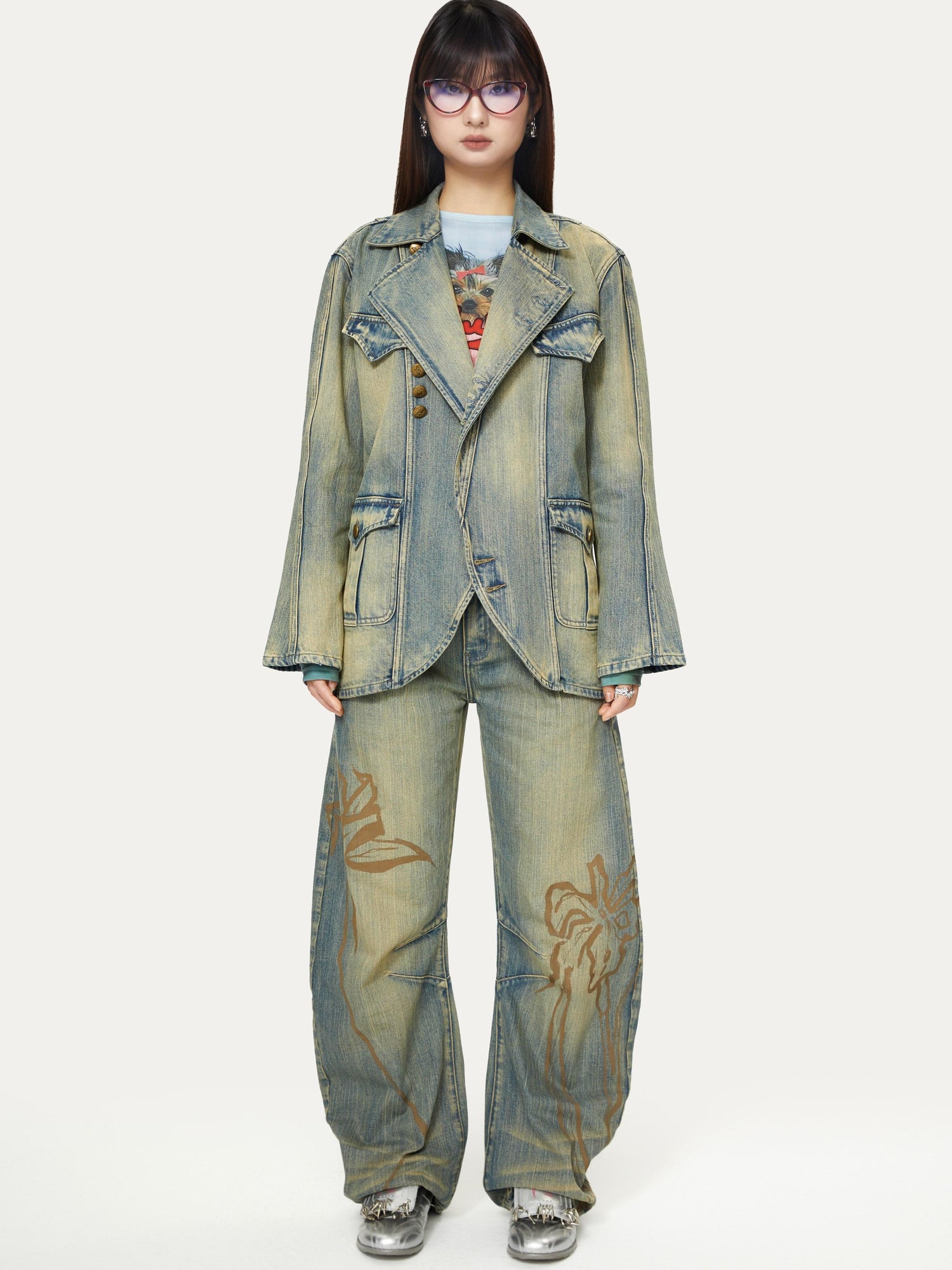 YOSHUYUKI Yoshuyuki Deconstructed Denim Sport Top Blue Green