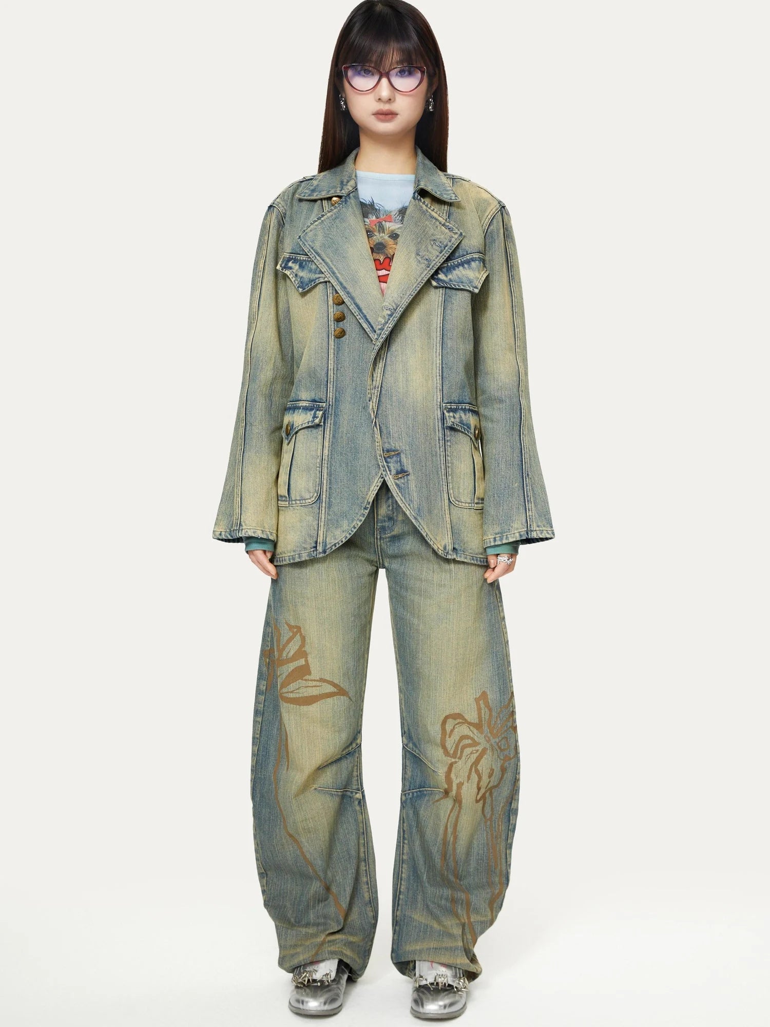 Deconstructed Denim Sport Top Blue Green