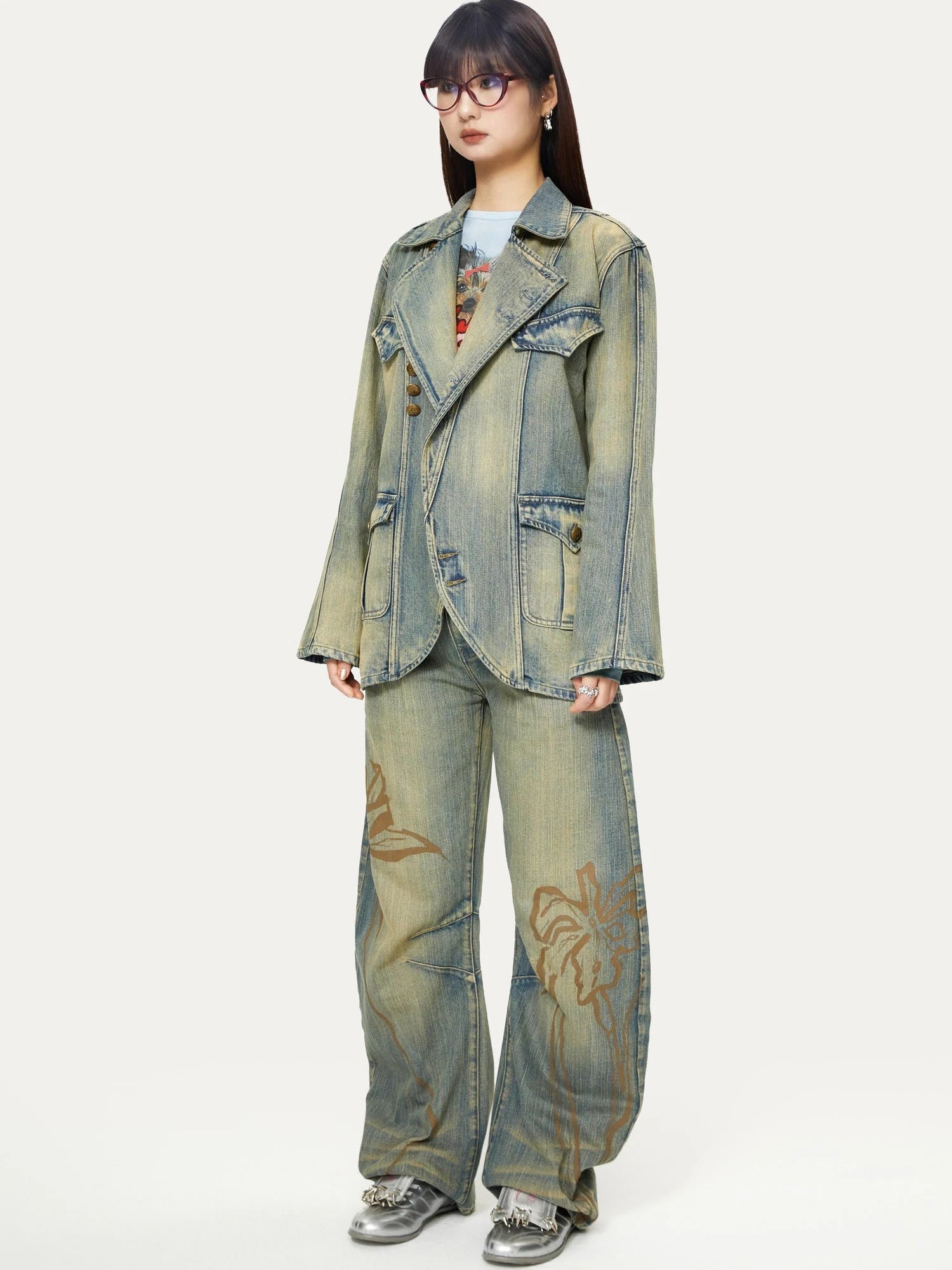 Deconstructed Denim Sport Top Blue Green