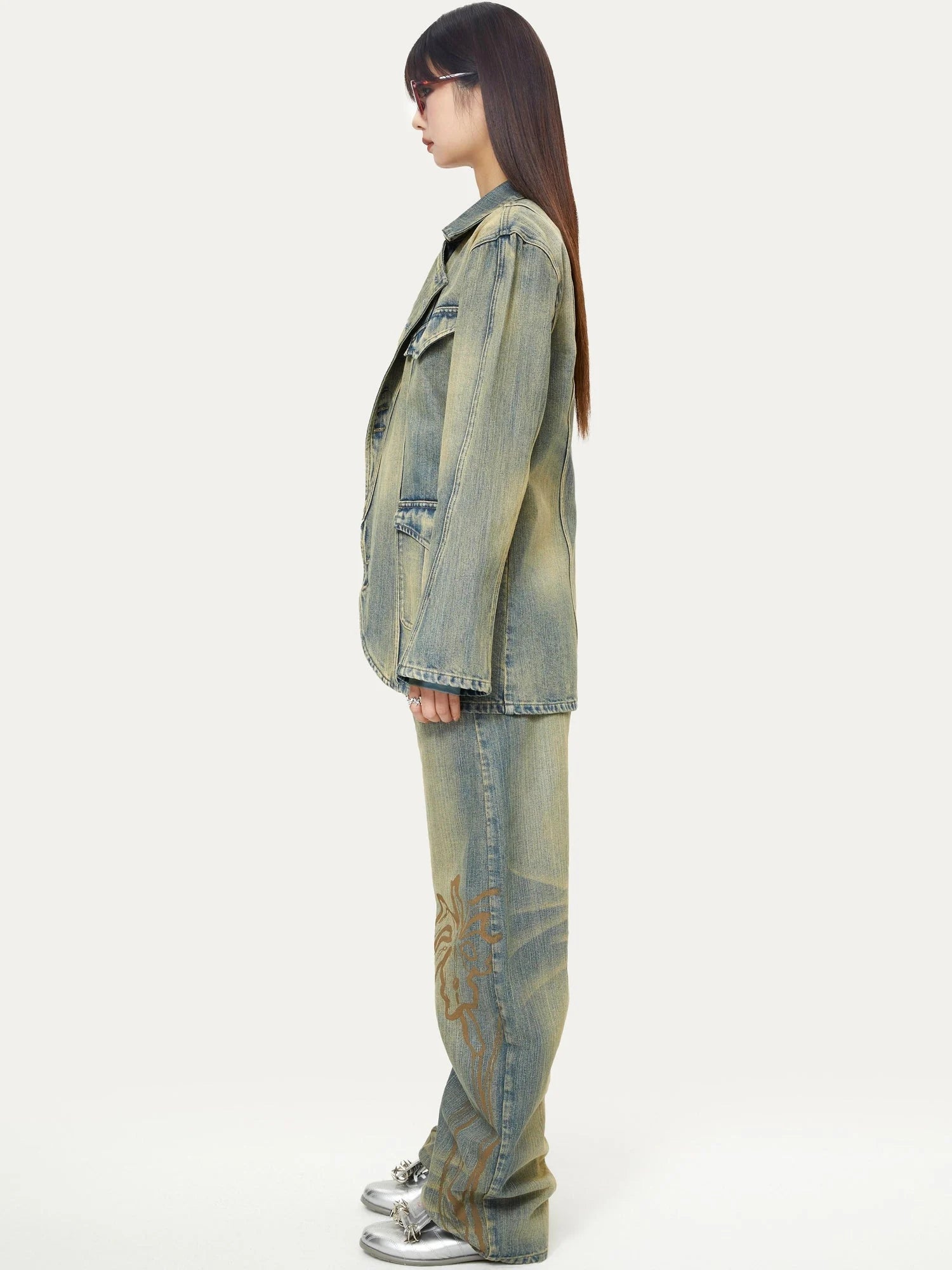 Deconstructed Denim Sport Top Blue Green