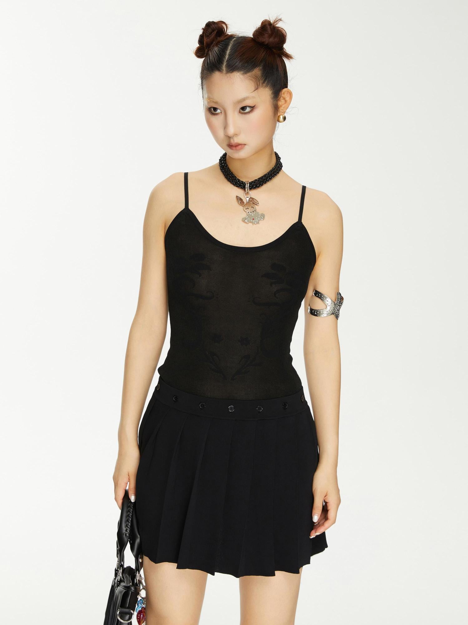 YOSHUYUKI Yoshuyuki Jacquard Slip Dress Convertible Knit Gown Black White