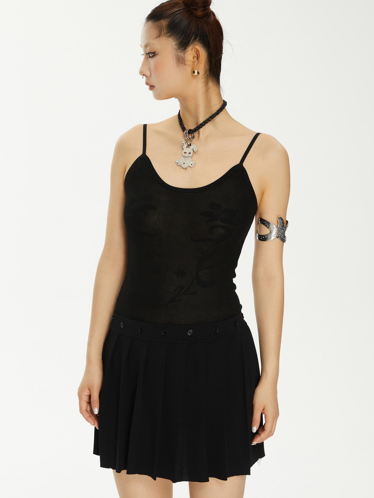 YOSHUYUKI Yoshuyuki Jacquard Slip Dress Convertible Knit Gown Black White