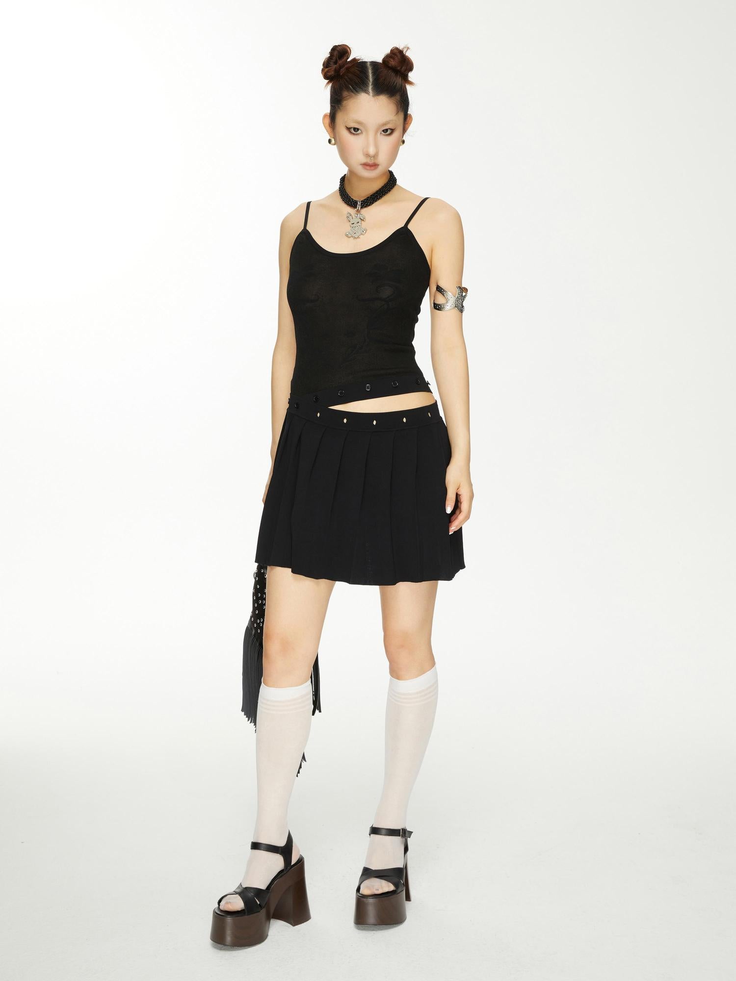 YOSHUYUKI Yoshuyuki Jacquard Slip Dress Convertible Knit Gown Black White