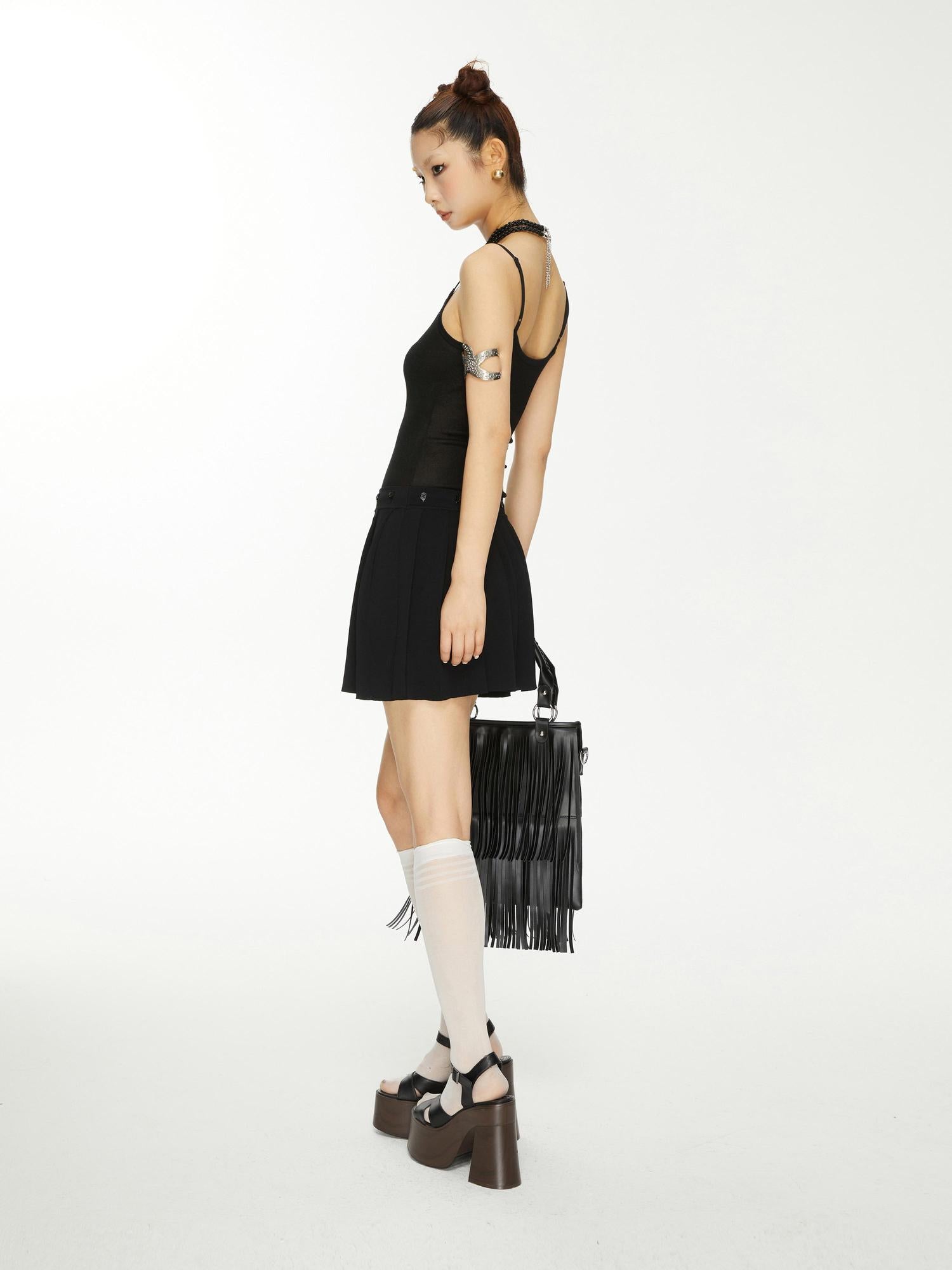 YOSHUYUKI Yoshuyuki Jacquard Slip Dress Convertible Knit Gown Black White
