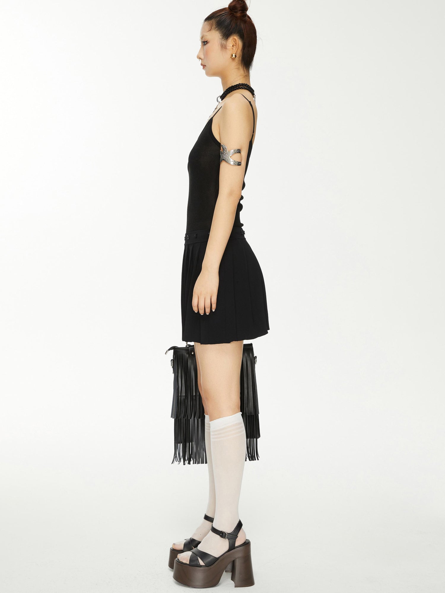 YOSHUYUKI Yoshuyuki Jacquard Slip Dress Convertible Knit Gown Black White