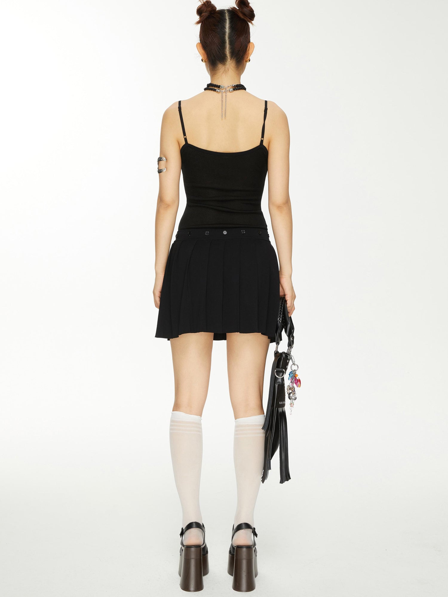 YOSHUYUKI Yoshuyuki Jacquard Slip Dress Convertible Knit Gown Black White