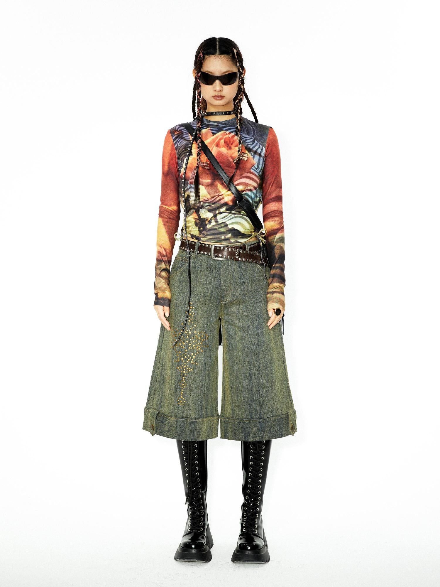 YOSHUYUKI Yoshuyuki Original Autumn Winter Studded Pattern Washed Jeans