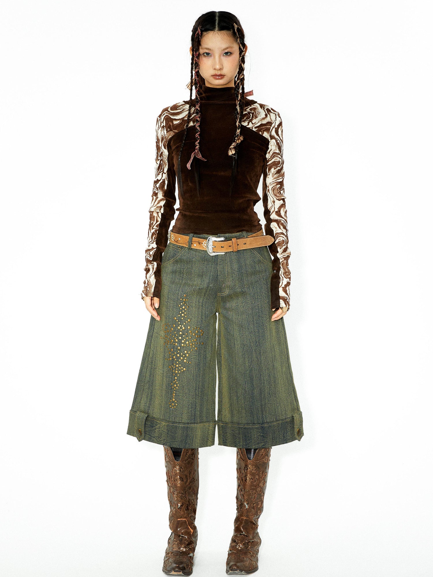 YOSHUYUKI Yoshuyuki Original Autumn Winter Studded Pattern Washed Jeans