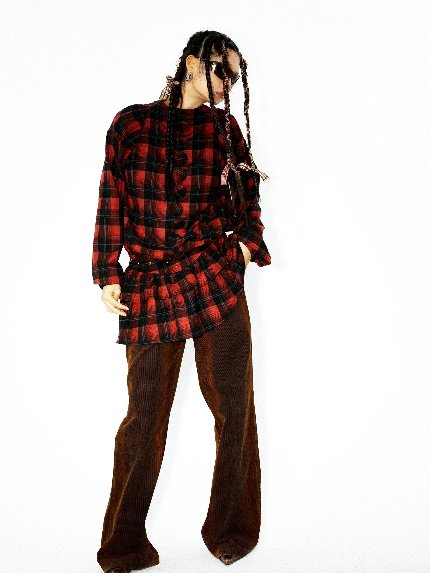 YOSHUYUKI Yoshuyuki Plaid Waist Mini Cake Skirt