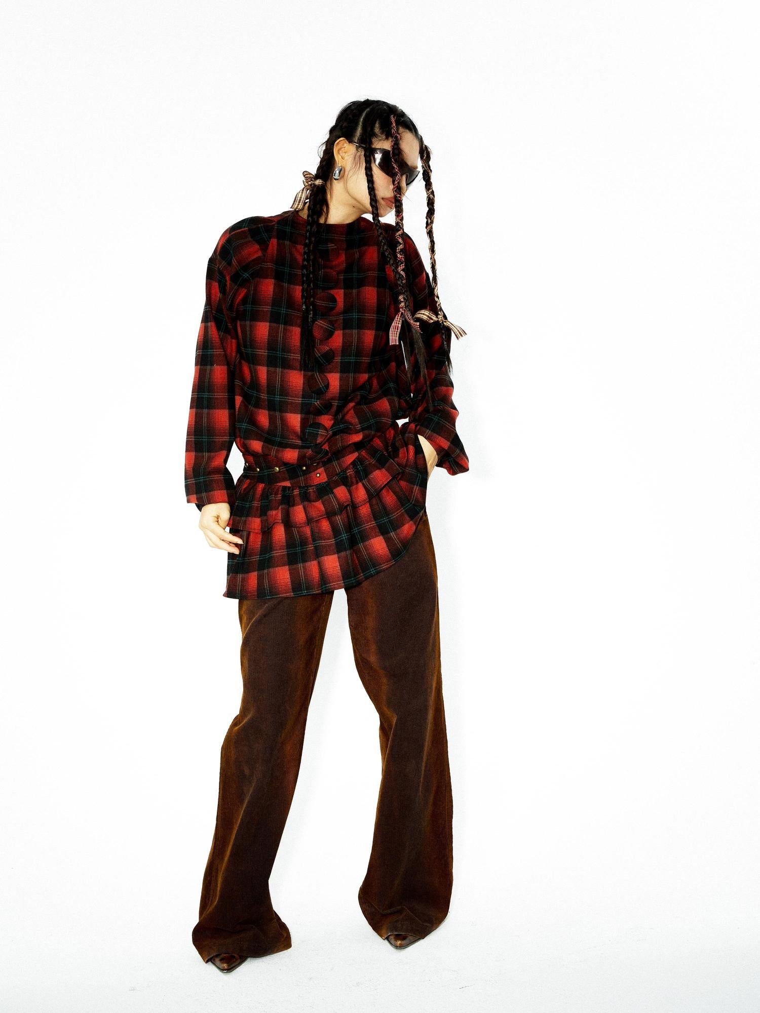 YOSHUYUKI Yoshuyuki Plaid Waist Mini Cake Skirt