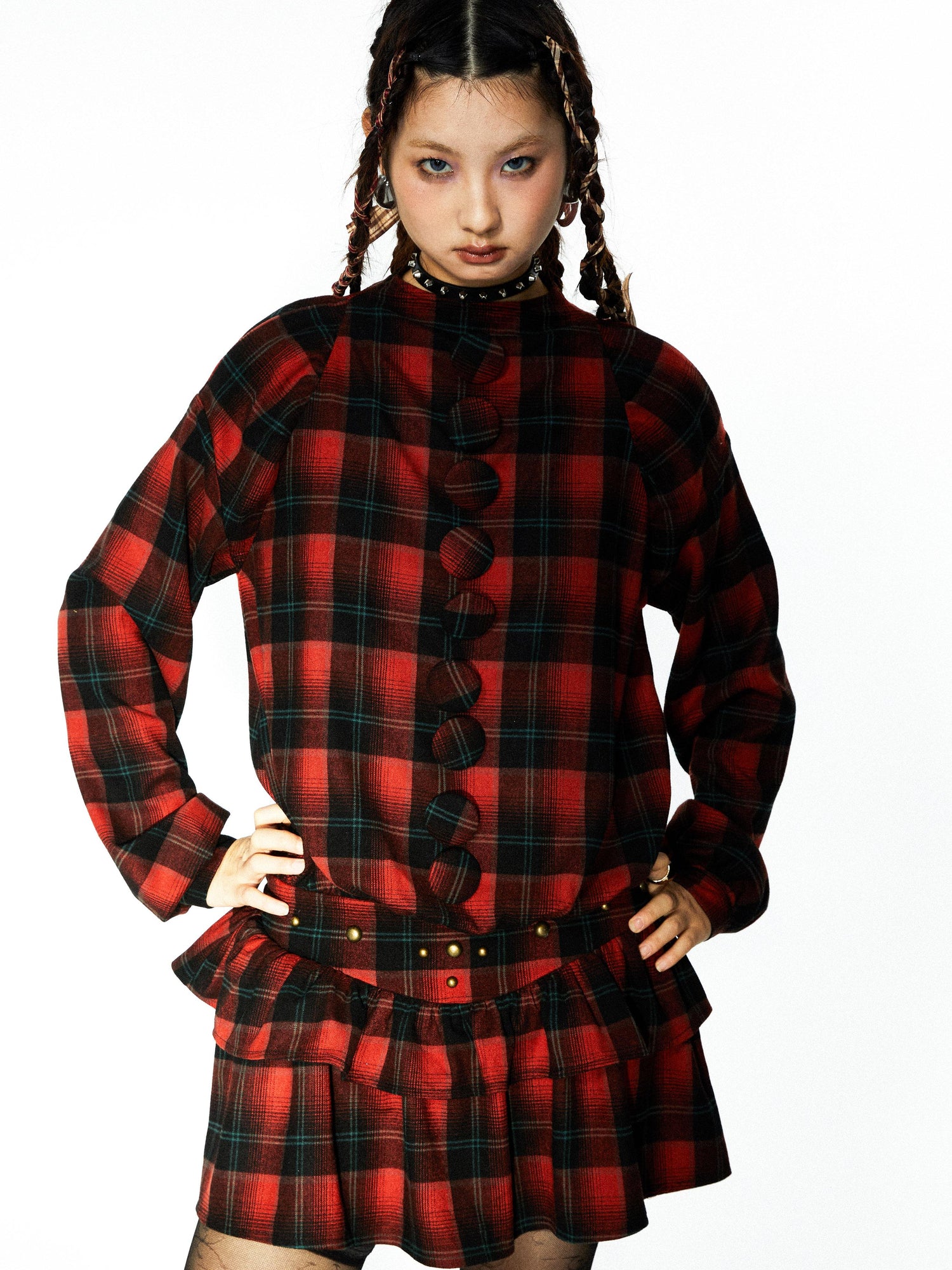 YOSHUYUKI Yoshuyuki Plaid Waist Mini Cake Skirt