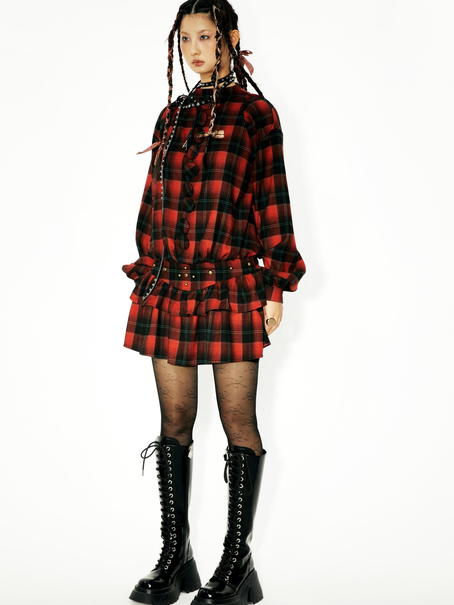 YOSHUYUKI Yoshuyuki Plaid Waist Mini Cake Skirt