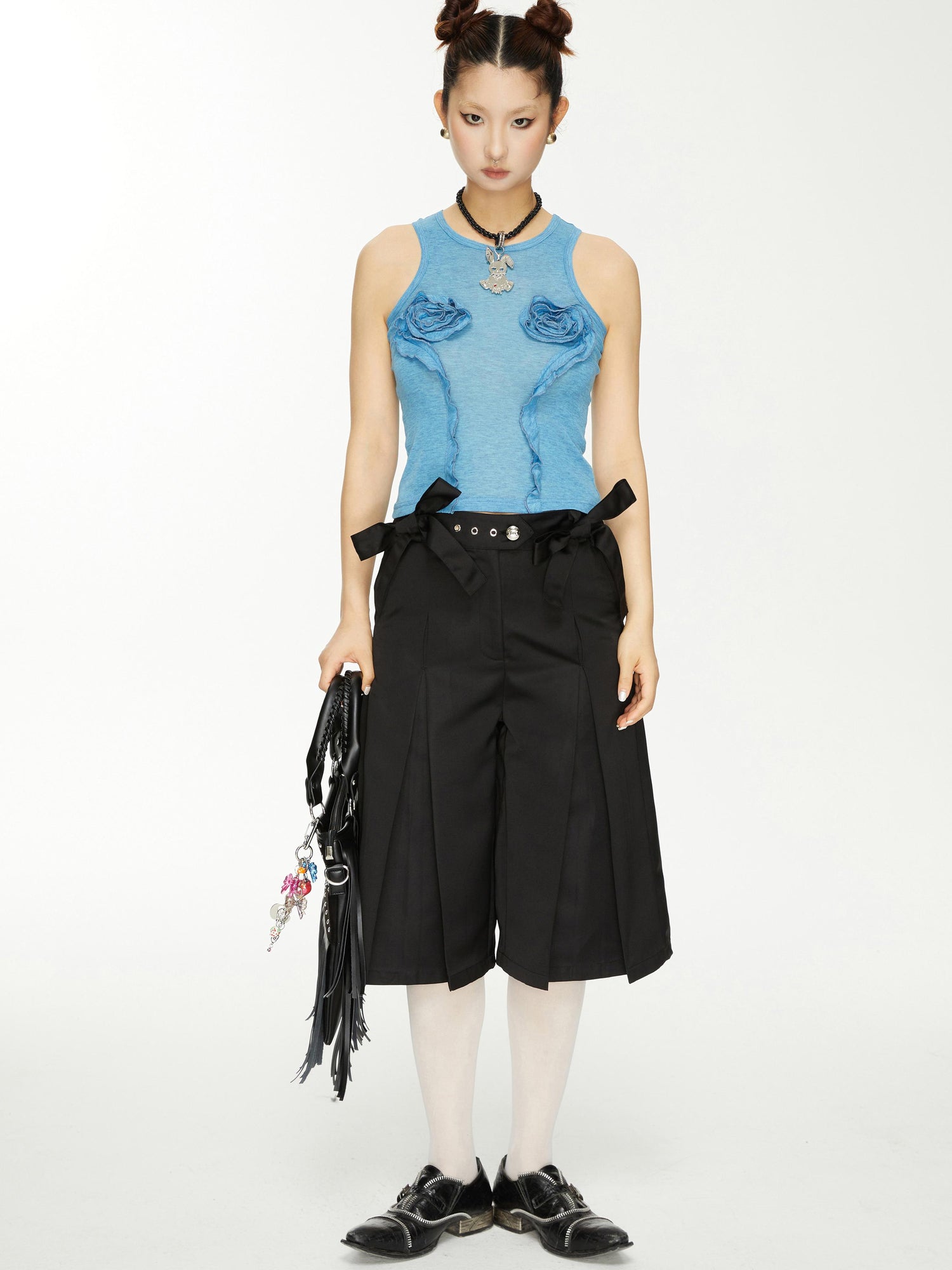 YOSHUYUKI Yoshuyuki Textured Back Vest Blue Stretch Knit Ribbed Racer