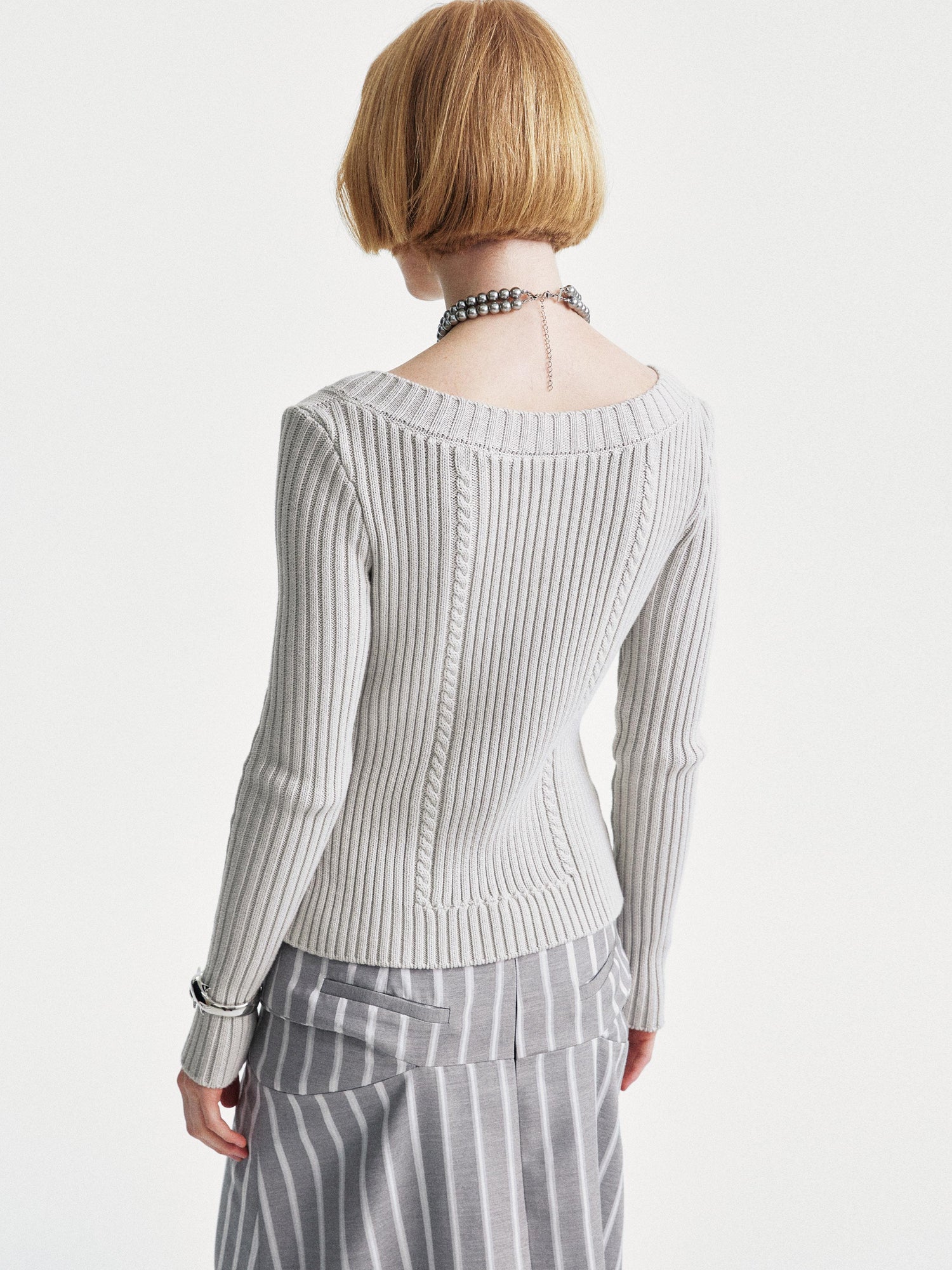 YOSHUYUKI Ysy K Cable Knit Crewneck Sweater Grey Cotton Cardigan