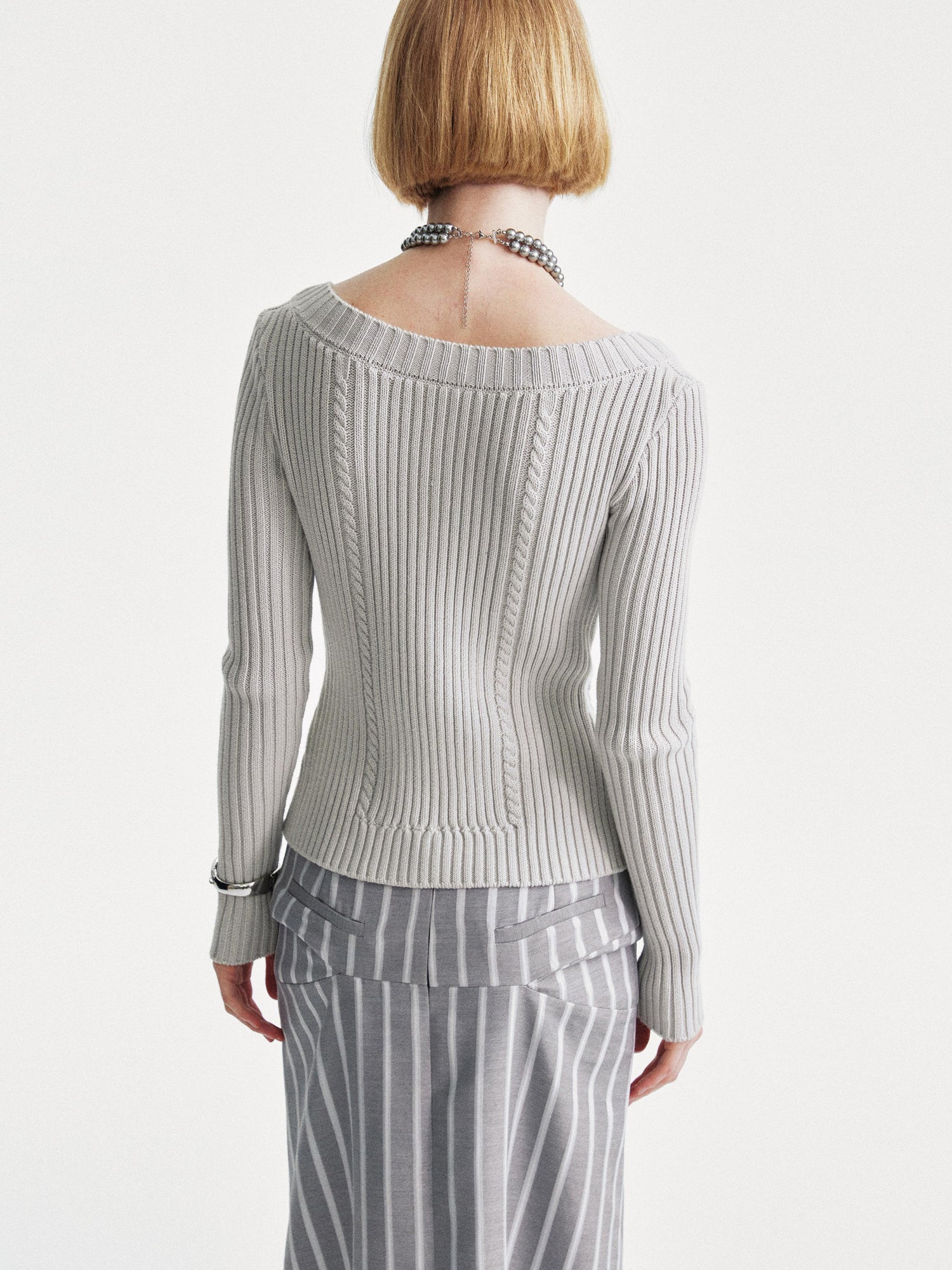 YOSHUYUKI Ysy K Cable Knit Crewneck Sweater Grey Cotton Cardigan