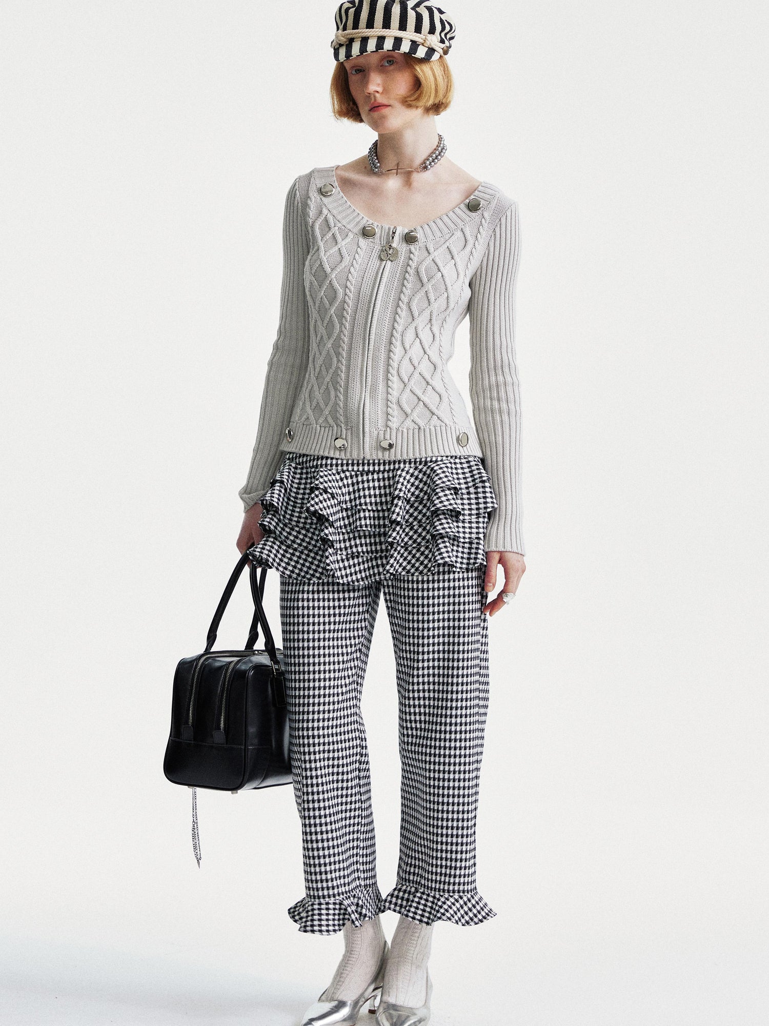 YOSHUYUKI Ysy K Cable Knit Crewneck Sweater Grey Cotton Cardigan