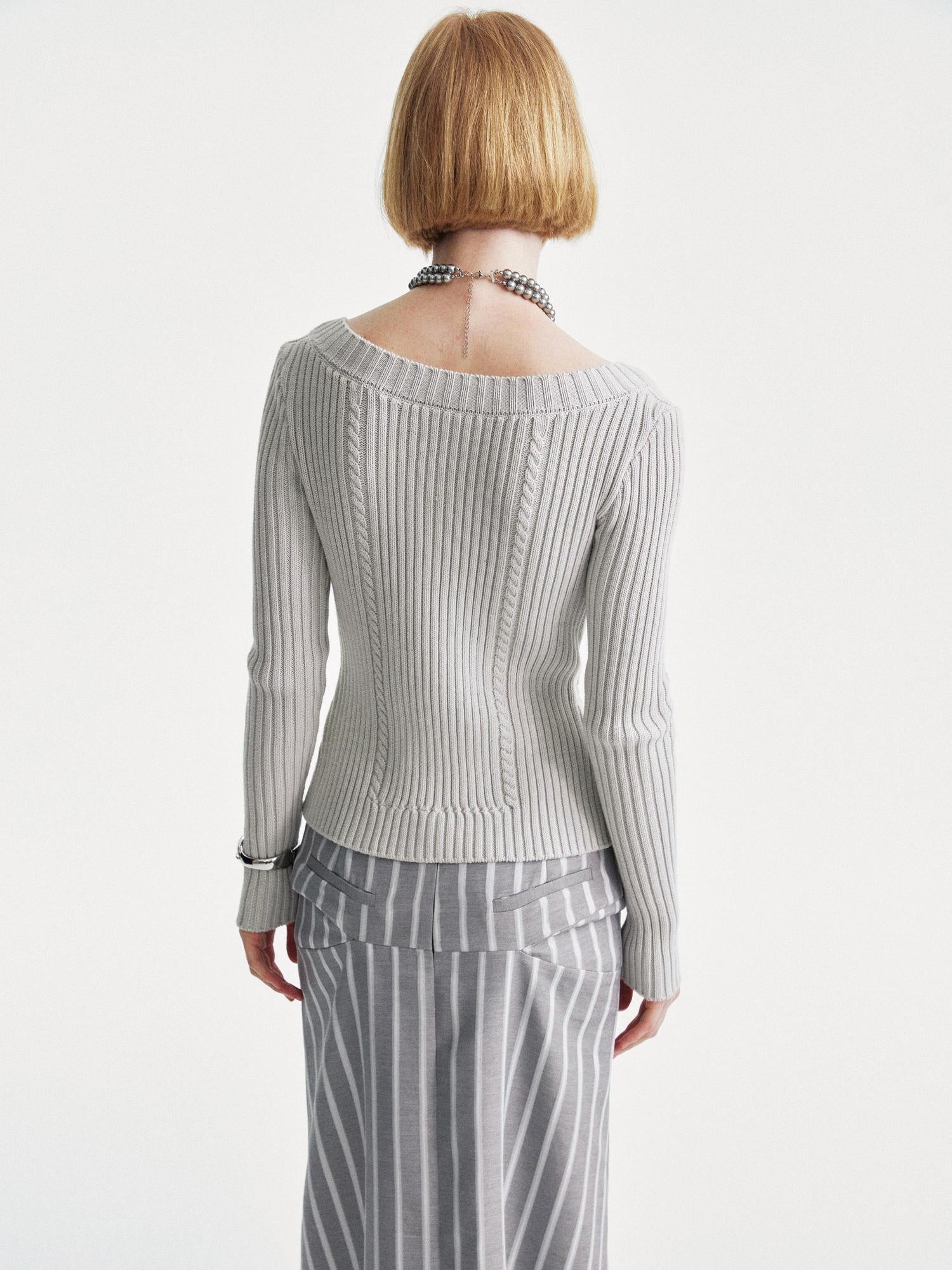 YOSHUYUKI Ysy K Cable Knit Crewneck Sweater Grey Cotton Cardigan