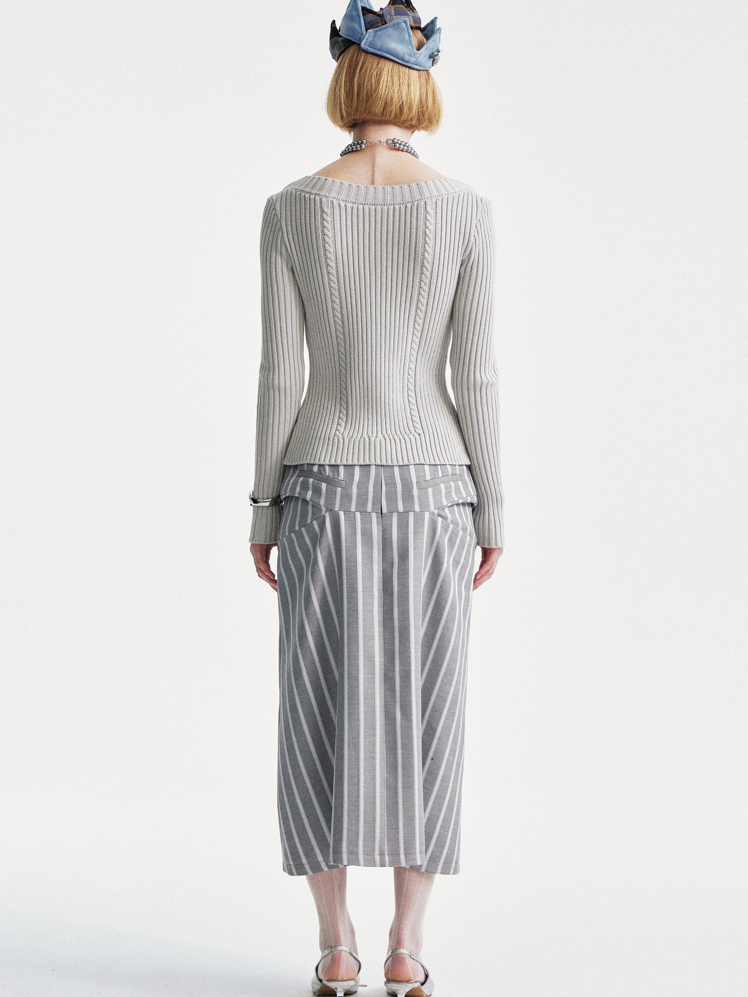 YOSHUYUKI Ysy K Cable Knit Crewneck Sweater Grey Cotton Cardigan