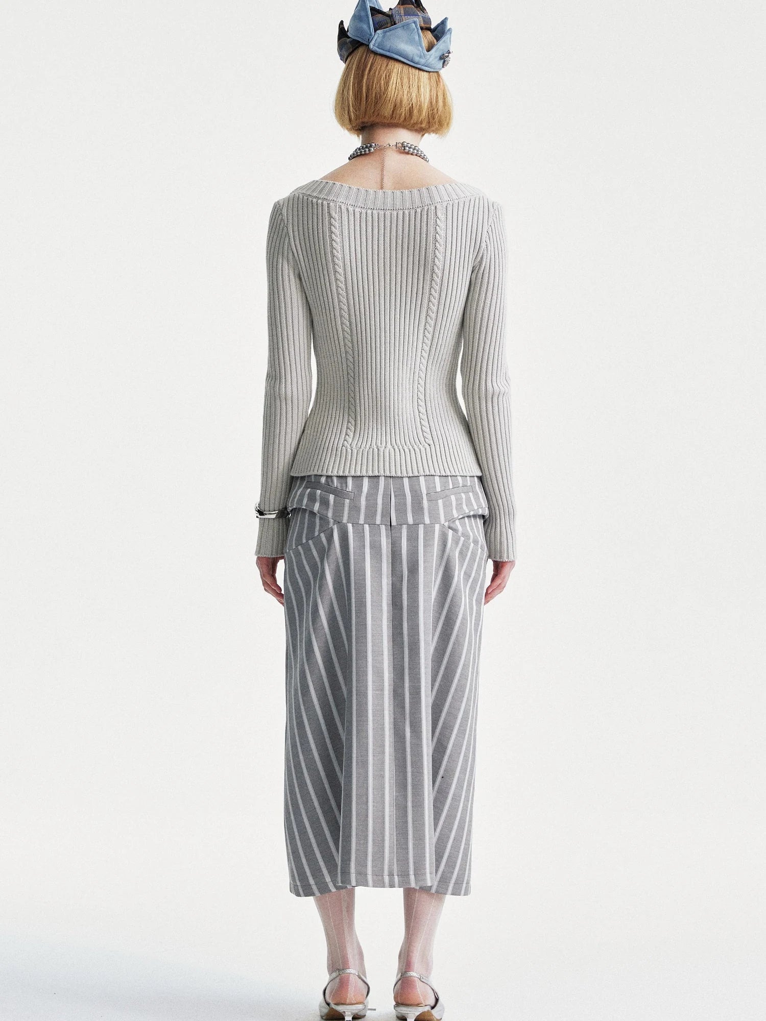 Cable Knit Crewneck Sweater Grey Cotton Cardigan