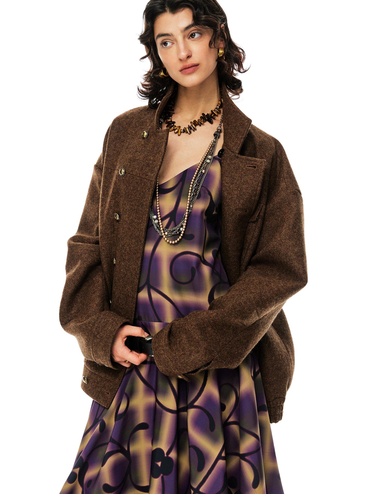 YOSHUYUKI Floral Print Asymmetric Hem Slip Dress