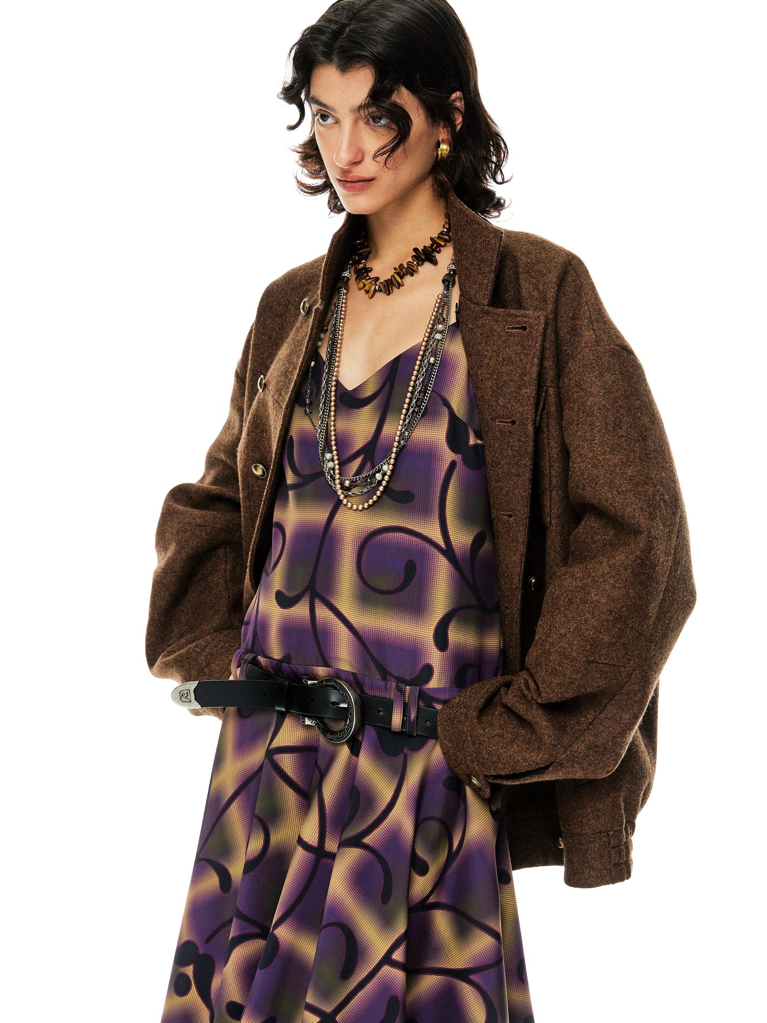 YOSHUYUKI Floral Print Asymmetric Hem Slip Dress