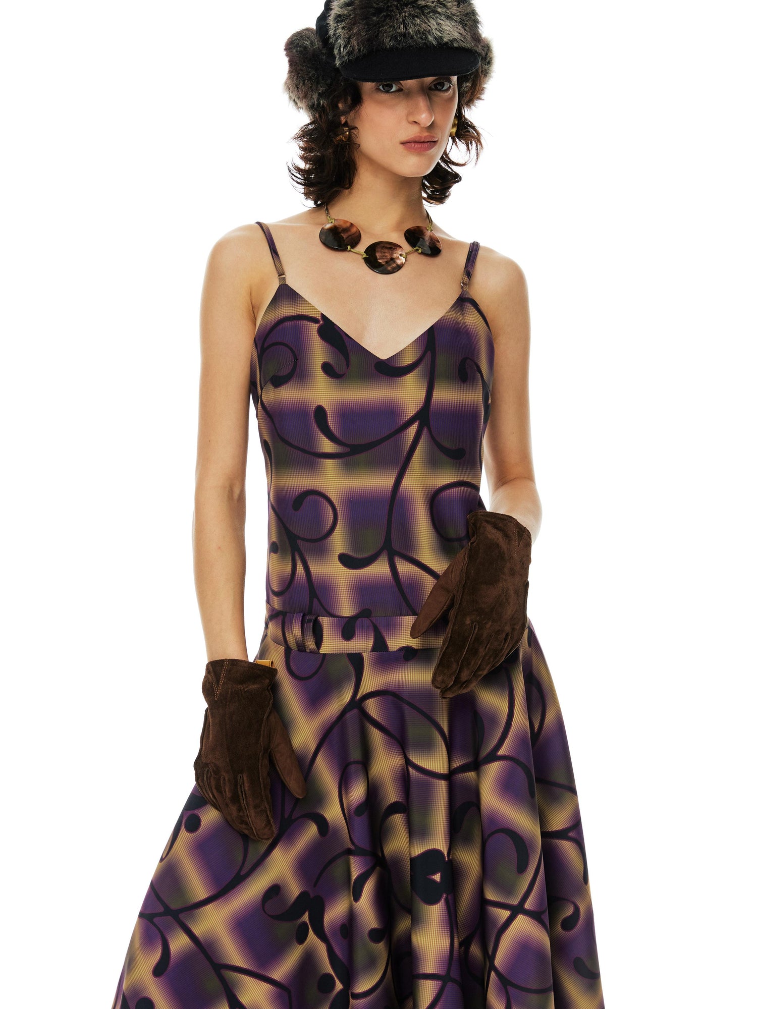 YOSHUYUKI Floral Print Asymmetric Hem Slip Dress