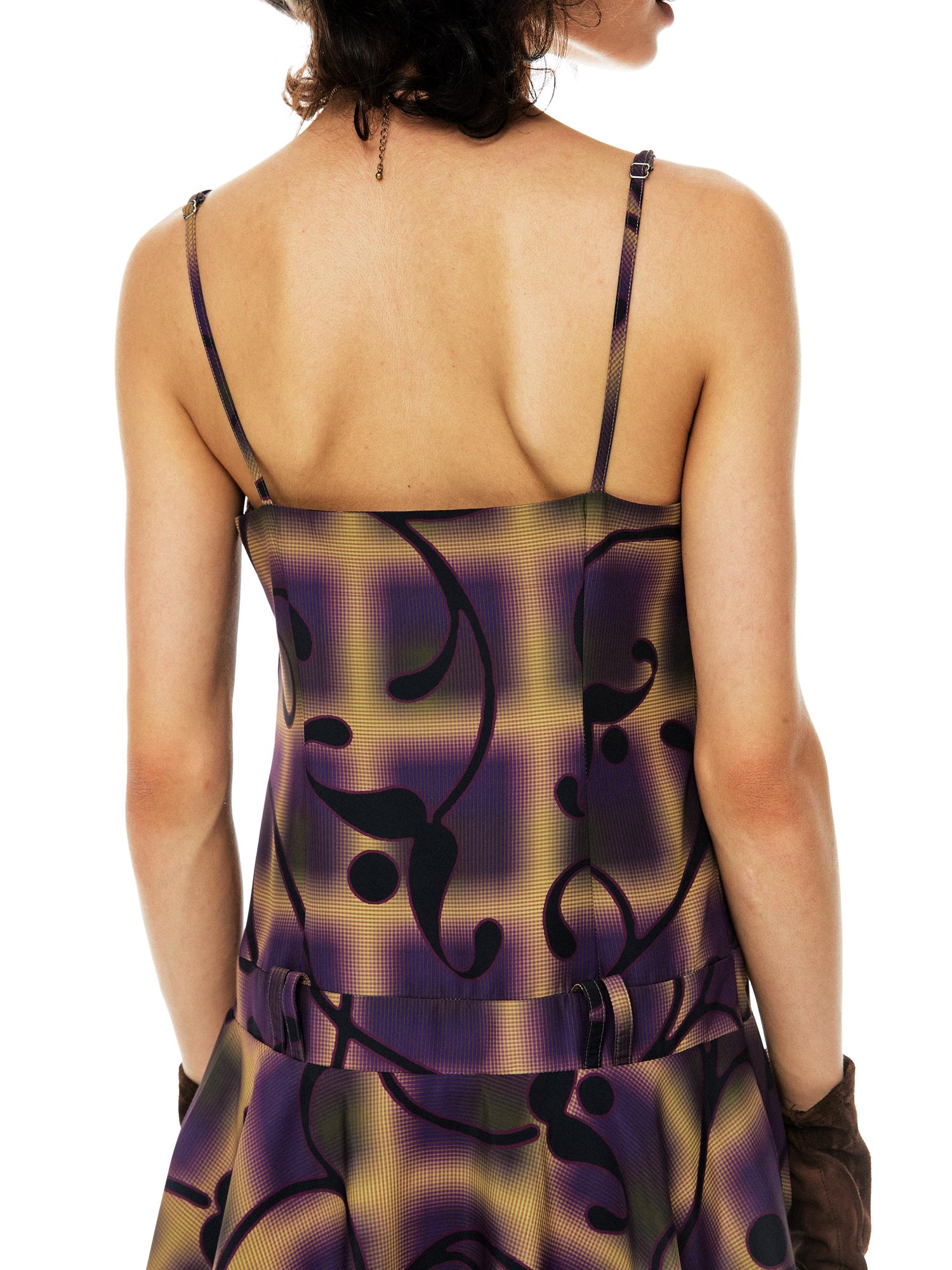 YOSHUYUKI Floral Print Asymmetric Hem Slip Dress