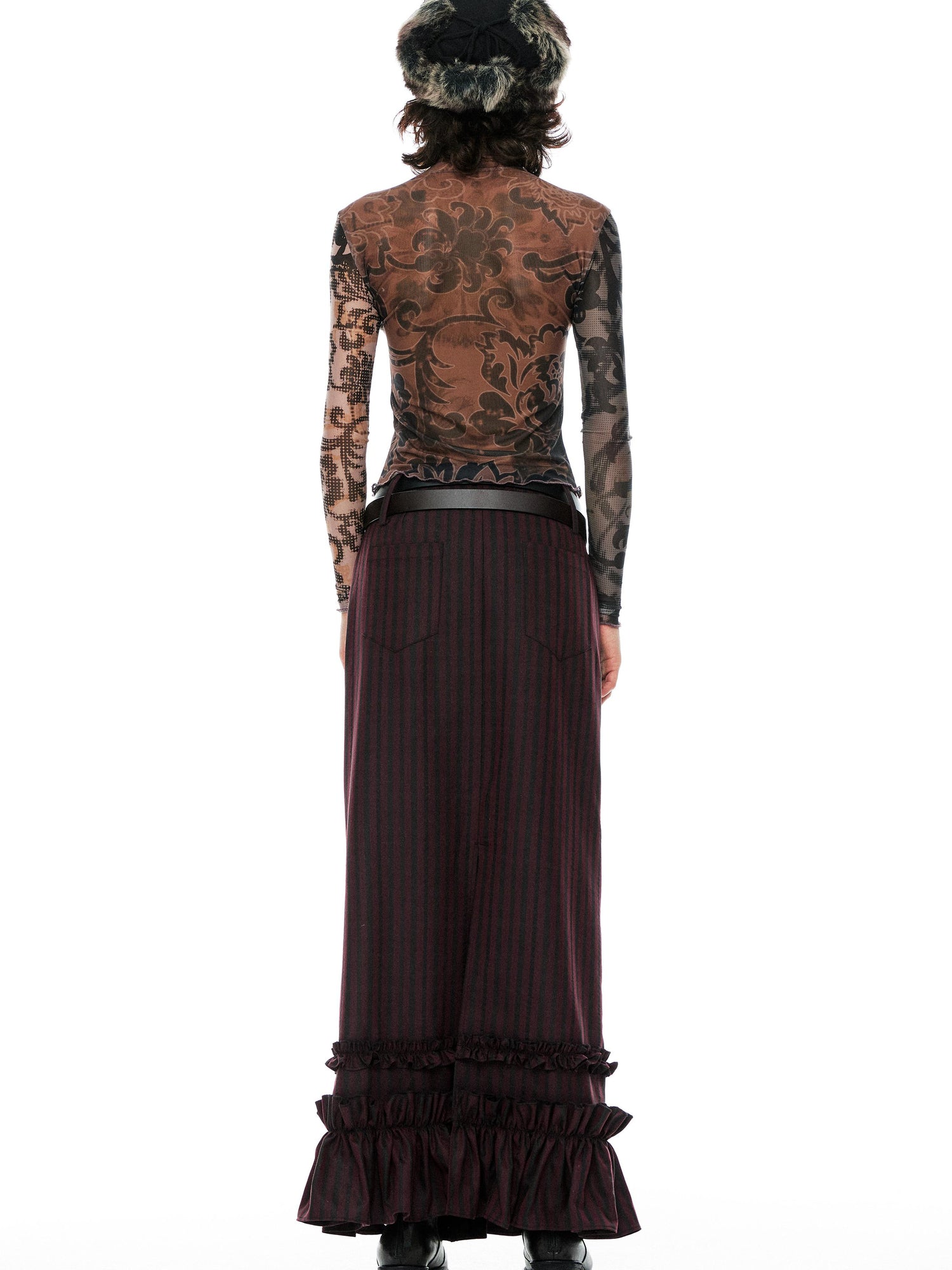 YOSHUYUKI Floral Print Mesh Top With Vintage Spliced Sleeves