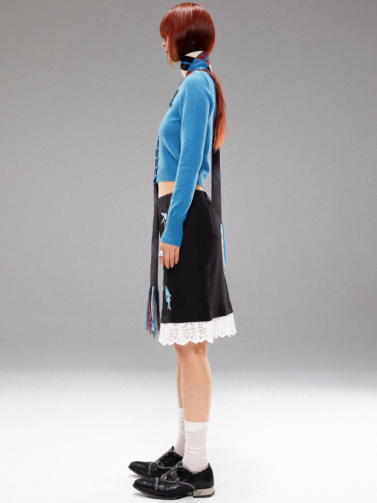 YOSHUYUKI Island Blue Embroidered Double Breasted Knit Cardigan