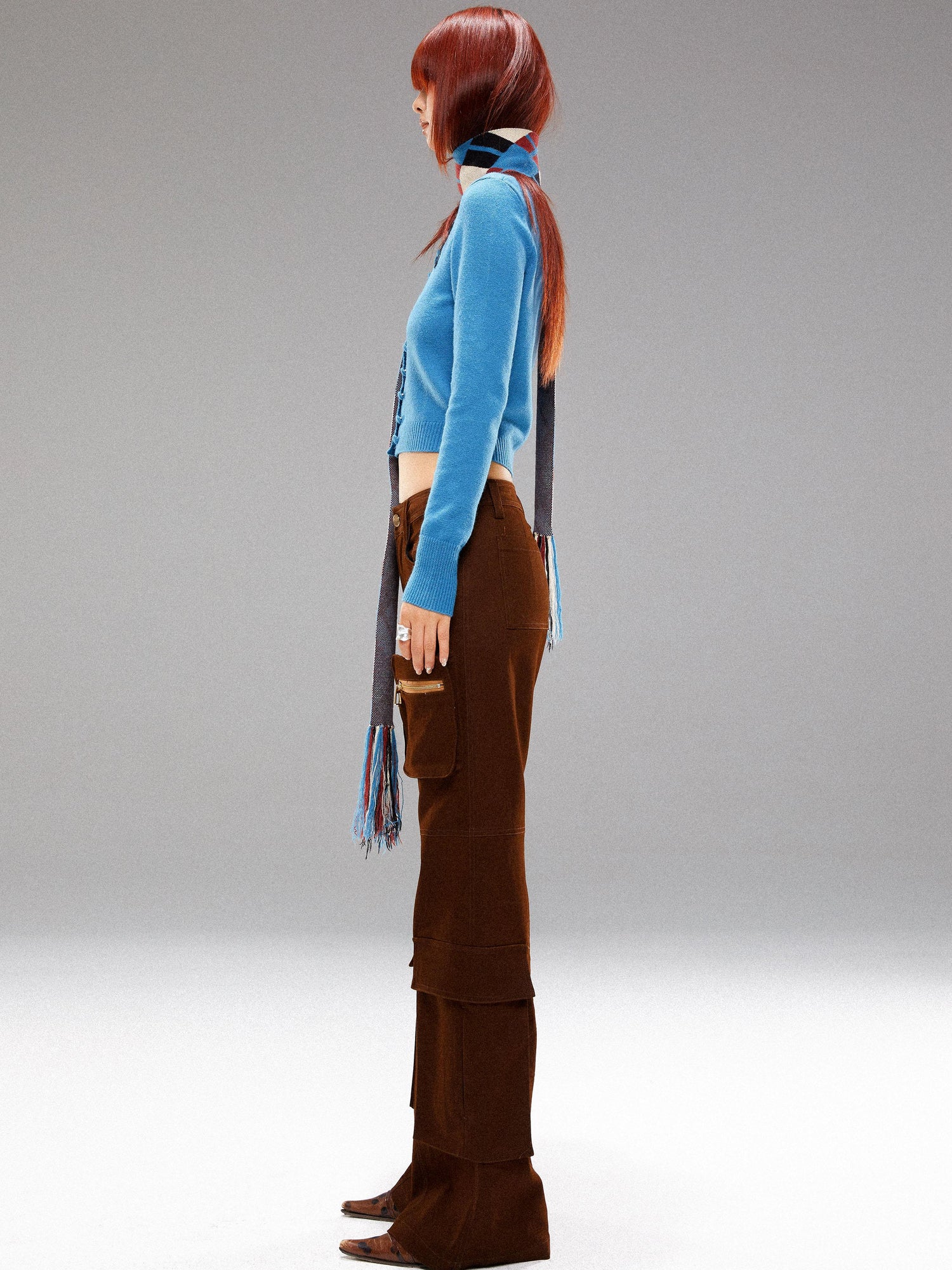 YOSHUYUKI Island Blue Embroidered Double Breasted Knit Cardigan