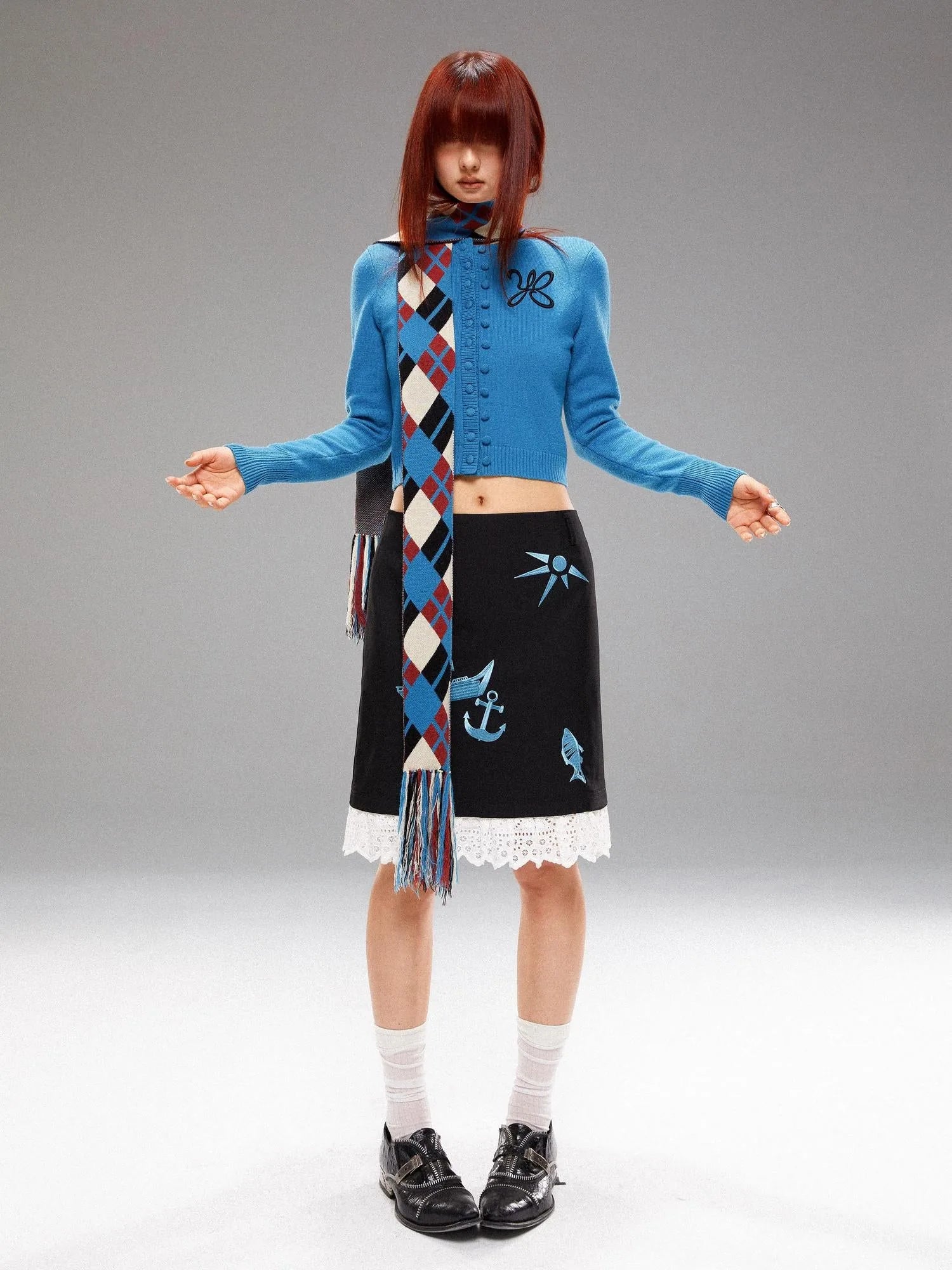 Island Contrast Check Scarf Blue Red Wool Blend Winter Plaid