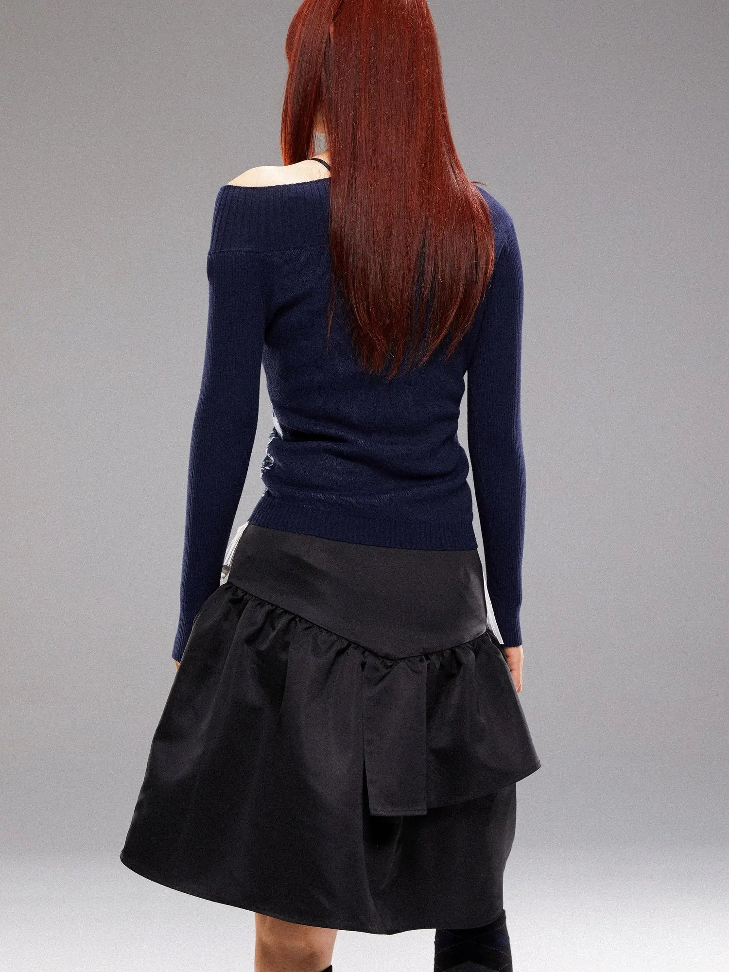 Island Sea Horse Jacquard Knit Top Blue Black