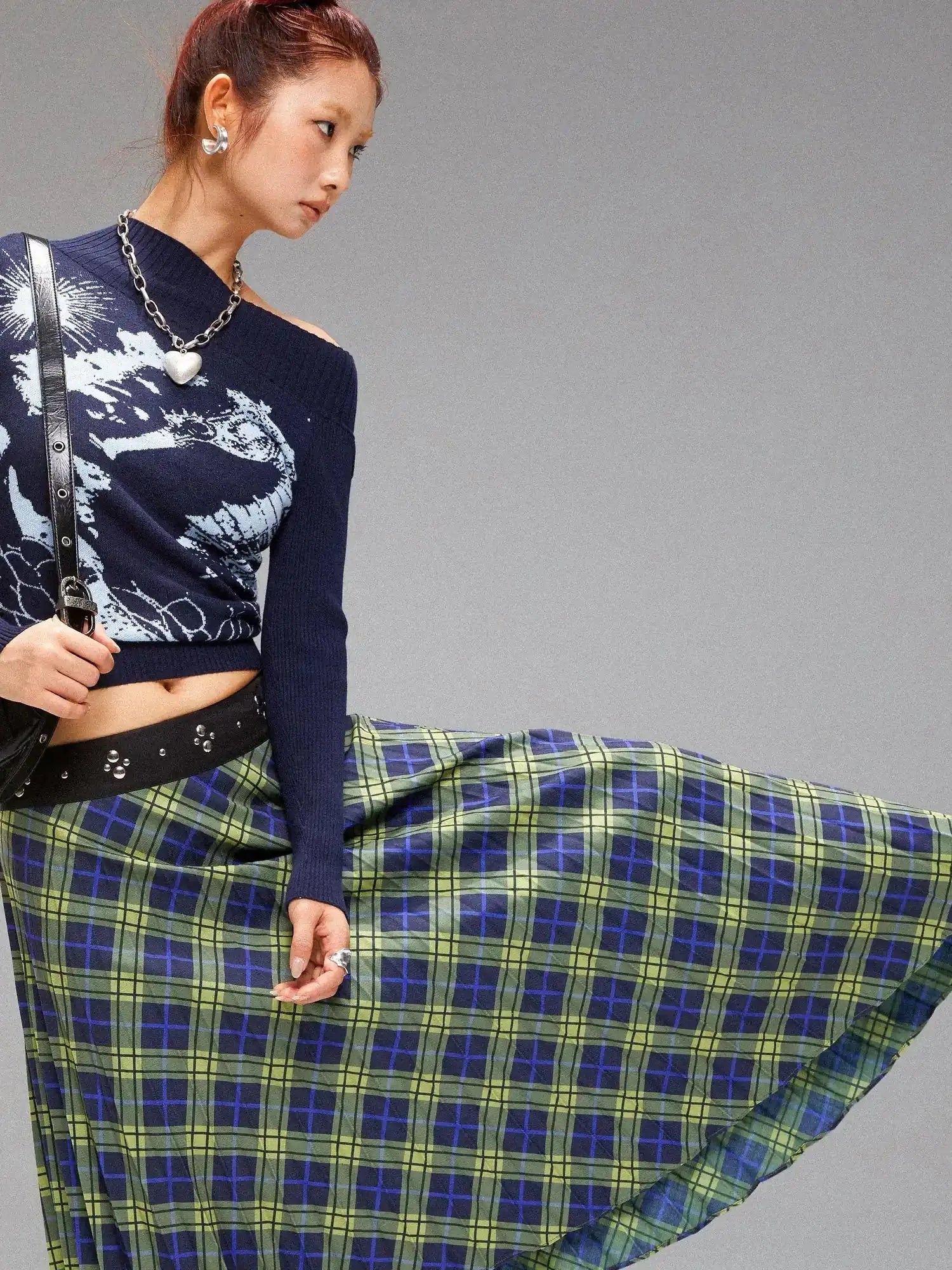 Island Sea Horse Jacquard Knit Top Blue Black