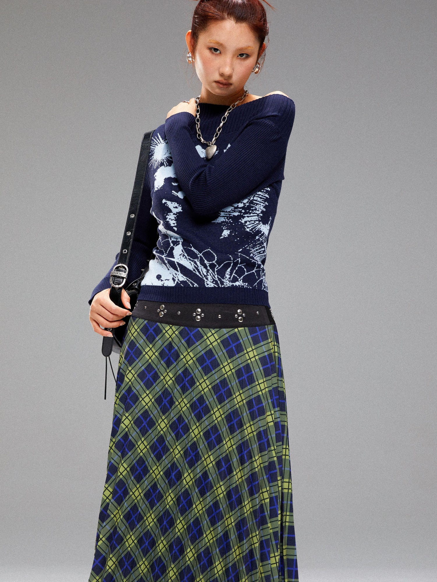 YOSHUYUKI Island Sea Horse Jacquard Knit Top Blue Black