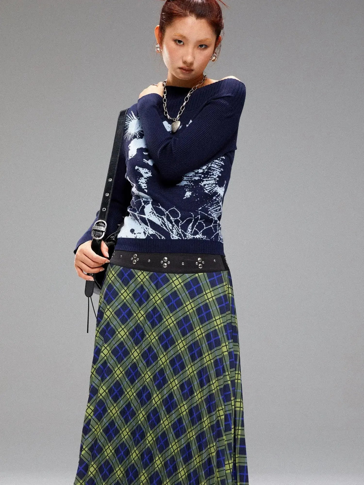 Island Sea Horse Jacquard Knit Top Blue Black