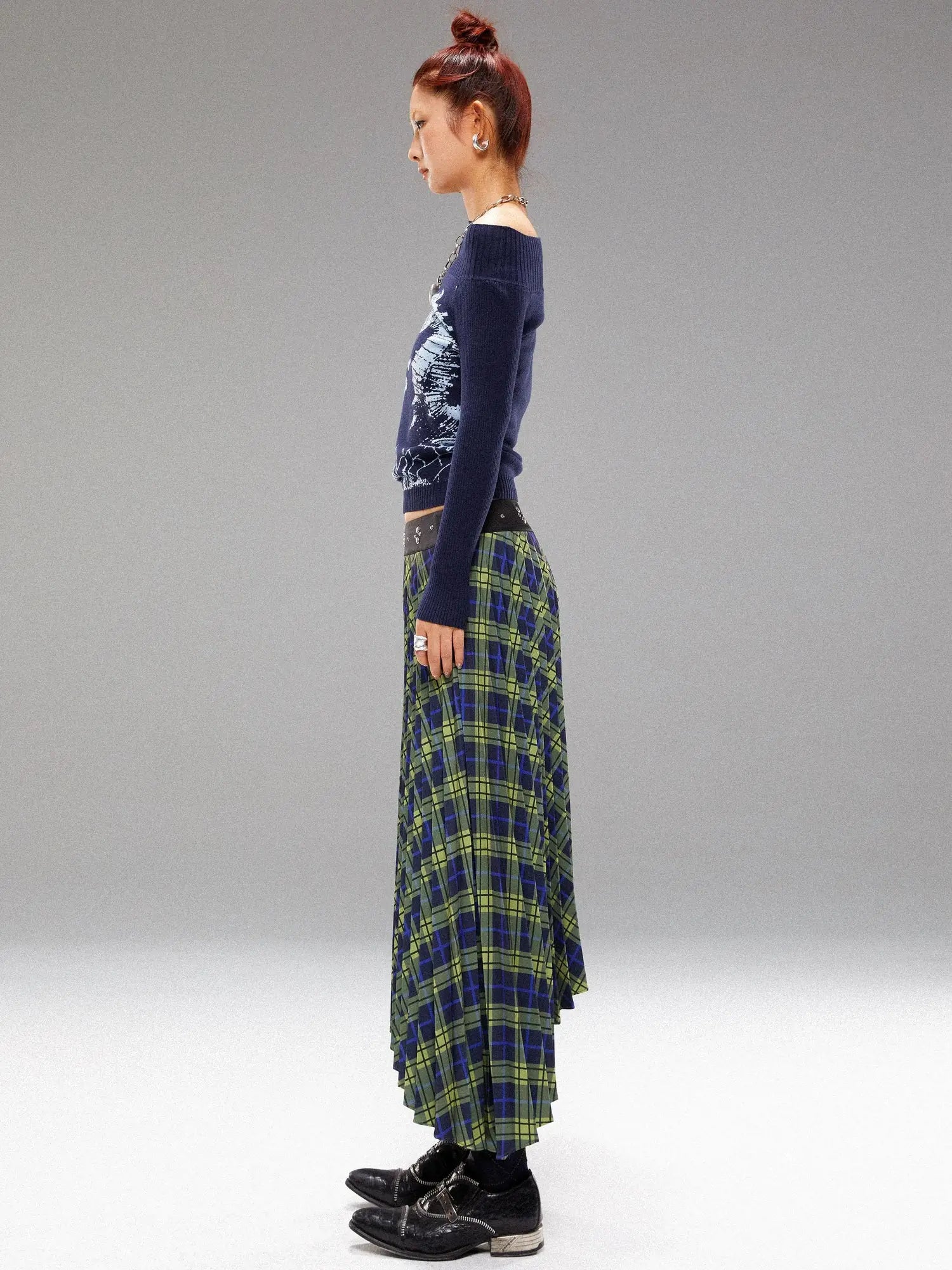 Island Sea Horse Jacquard Knit Top Blue Black