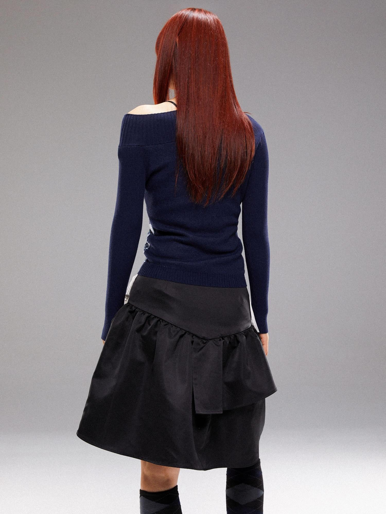 YOSHUYUKI Island Sea Horse Jacquard Knit Top Blue Black