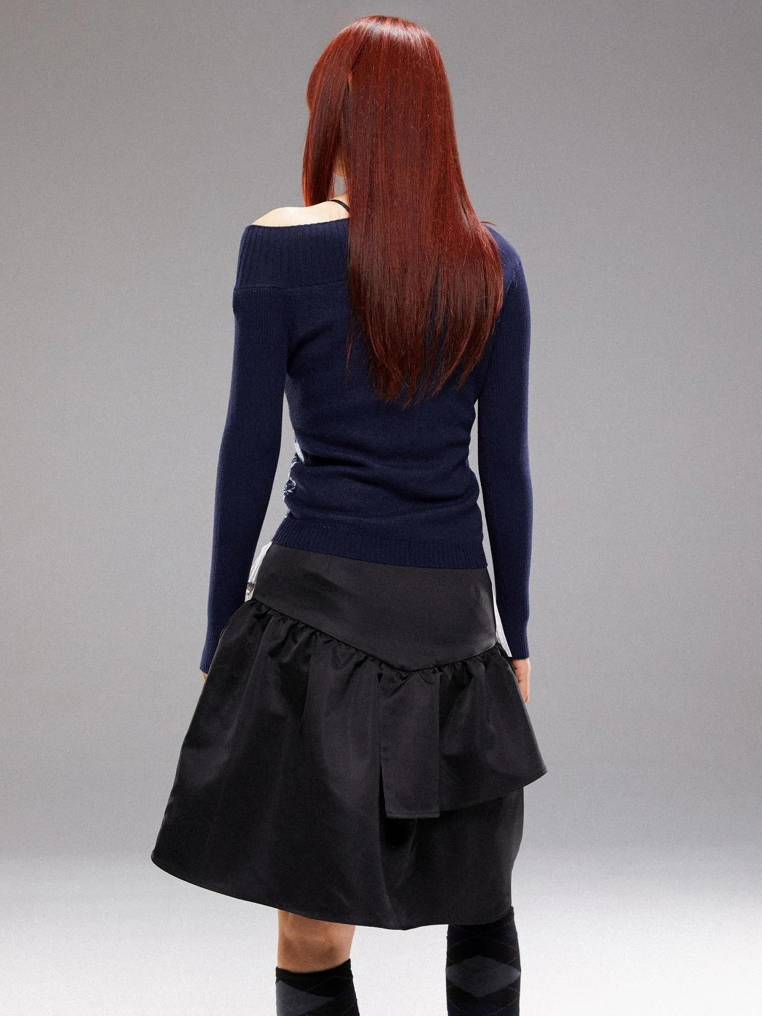 Island Sea Horse Jacquard Knit Top Blue Black